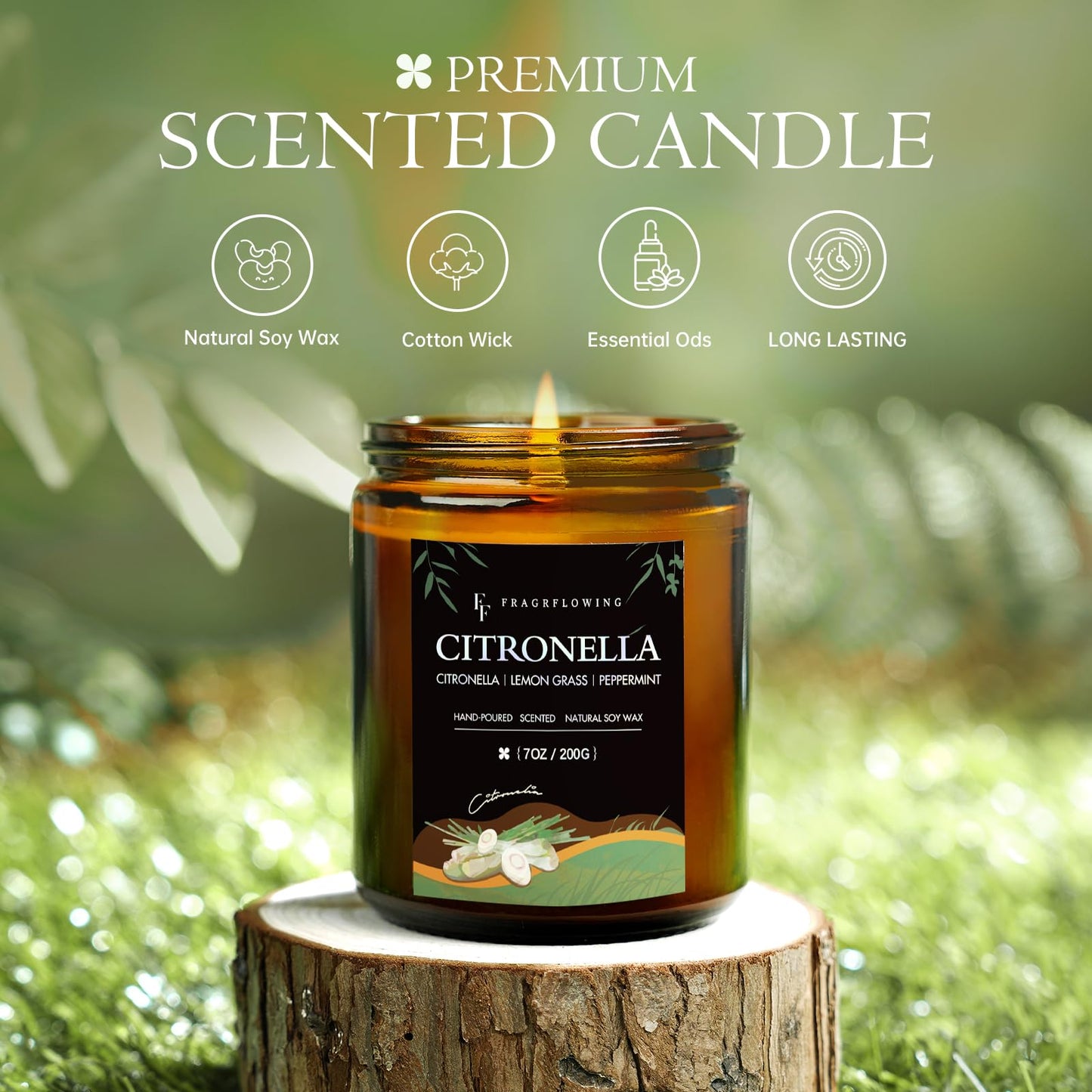 Citronella Candles Set, Indoor Outdoor Lemongrass Scented Candles，Natural Soy Wax Jar Candle, 200-Hour Burn Time, 28 oz (4 Pack)