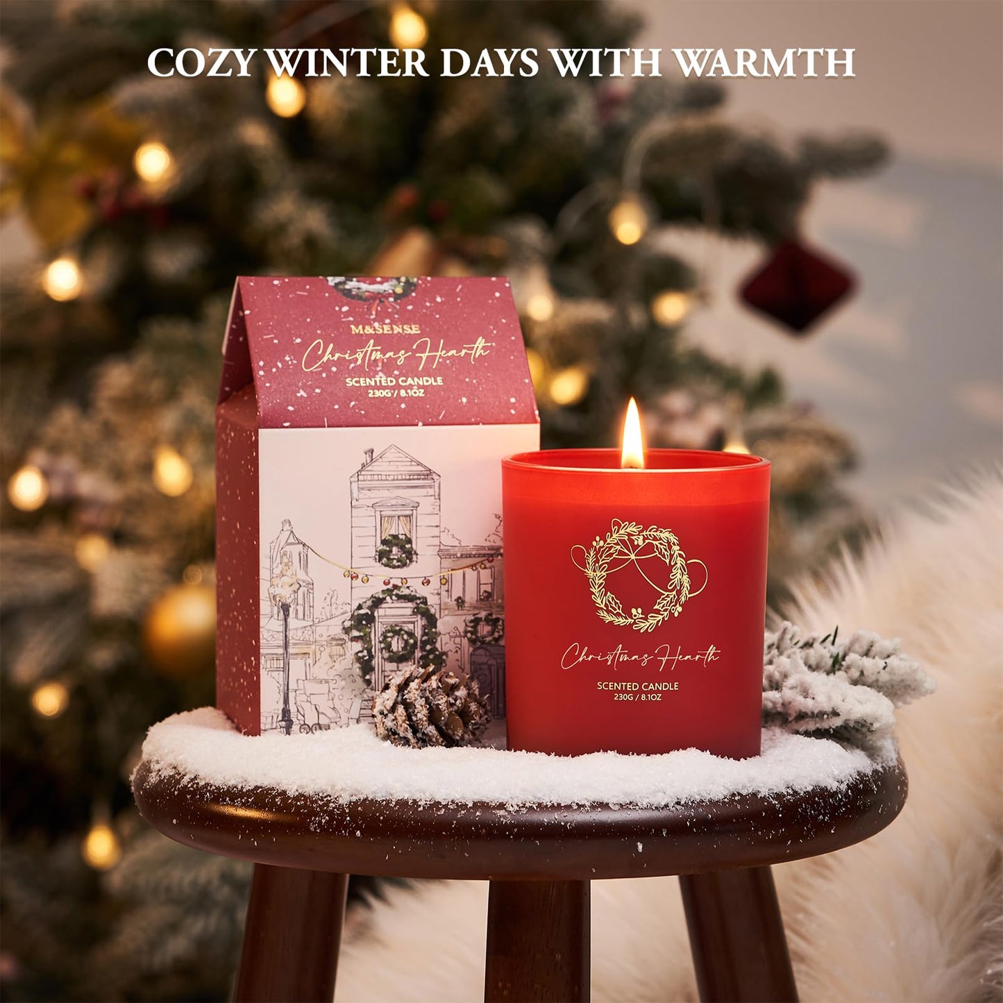 M&SENSE Christmas Holiday Candle - Christmas Hearth Scent, 8.1oz Soy Wax, Ideal Winter Home Decor Gift for Women and Men
