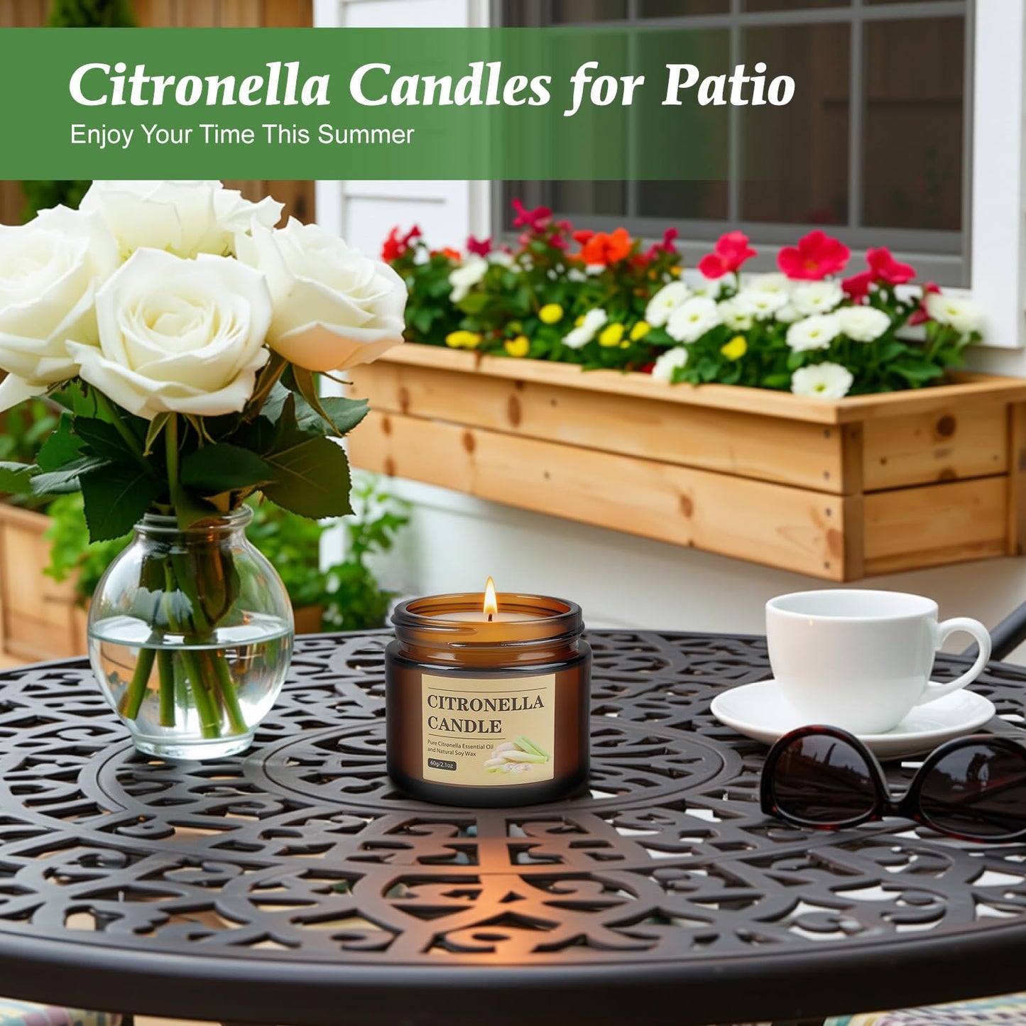 Citronella Candles Outdoor, 8 Pack Citronella Candles with Lids, 120 Hours Burn Time, Natural Soy Wax, Glass Jar Candle for Patio, Yard, Camping, Balcony, Garden, Summer Nights and Indoor Use