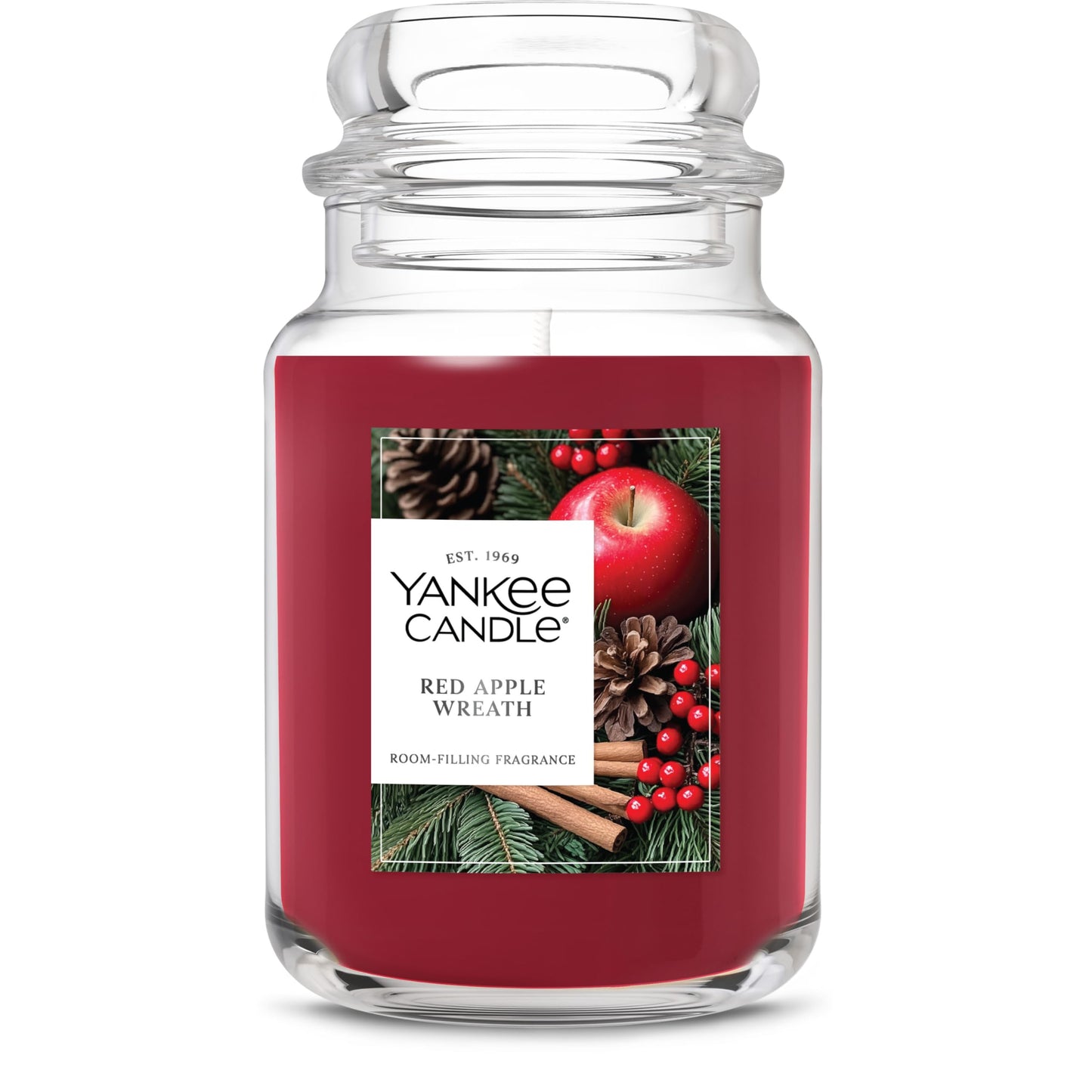 Yankee Candle Red Apple Wreath, Scented Candle, 22oz Large Jar with up to 150 Hour Burn Time, Giftable