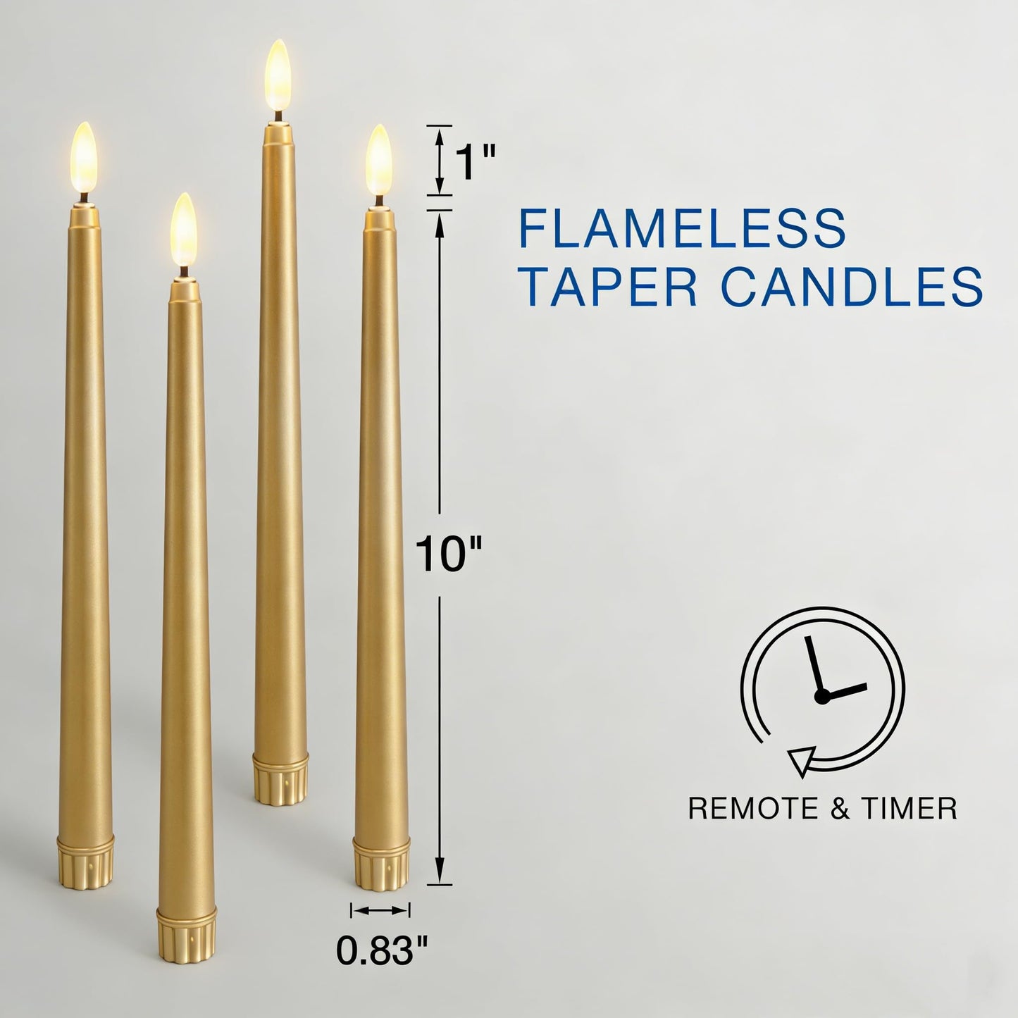 Ni-JASW Gold Flameless Taper Candles with Remote, Flickering Battery Powered LED Candlesticks Set of 4