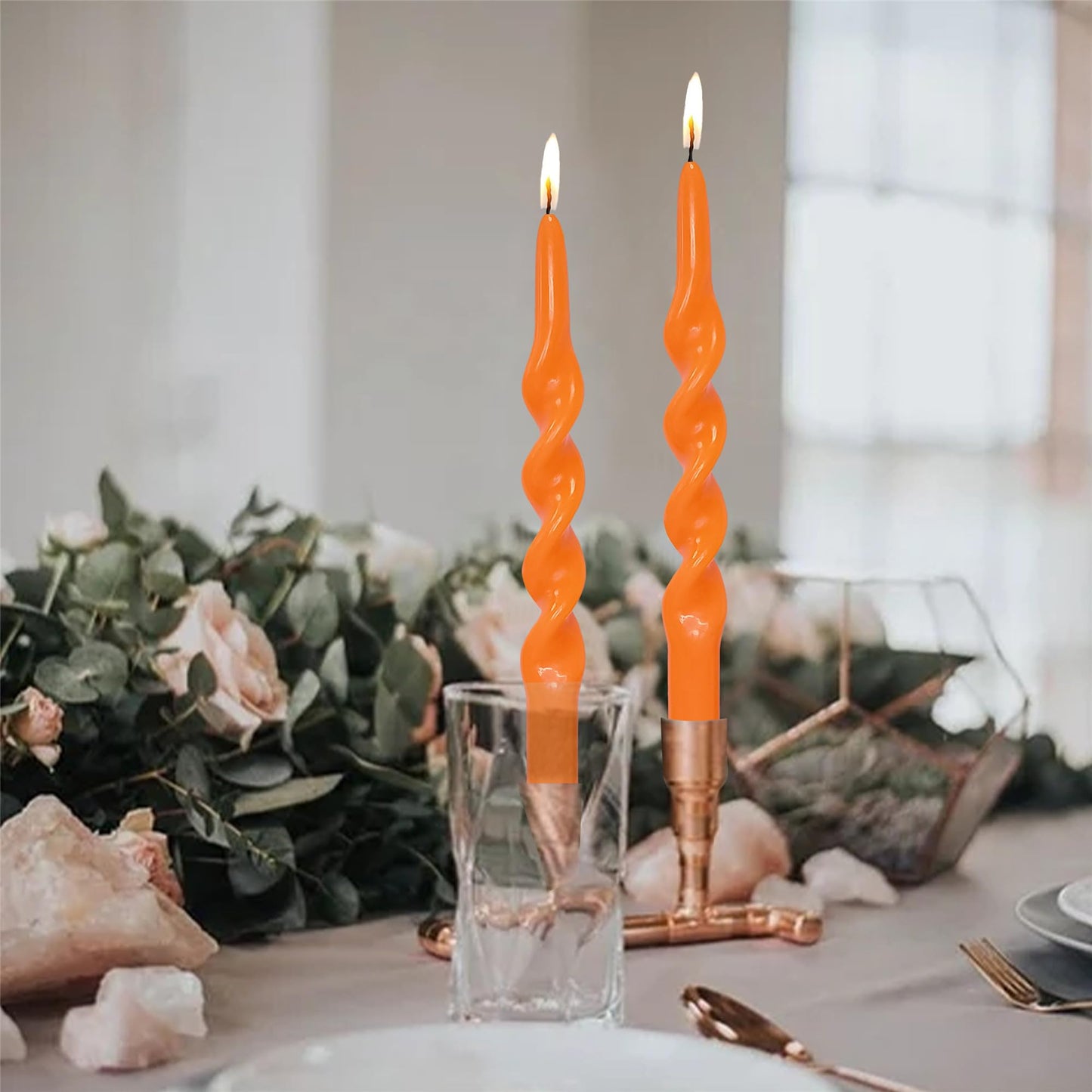 4pcs Halloween Spiral Candlesticks Orange Tapered Candle,10INCH Cute Candle Sticks Short Taper Candles Pumpkin Twisted Candlestick for Holiday Halloween Party Gifts