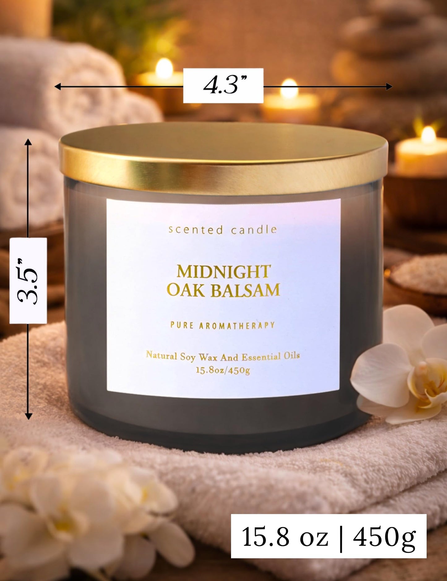 Midnight Oak Balsam 3-Wick Scented Candle | 15.8 oz Large Balsam Cedar Woodsy Soy Wax Candle for Home | Forest Calming Scented Candle | Clean Burning, Long Lasting | Candle Gift for Men & Women