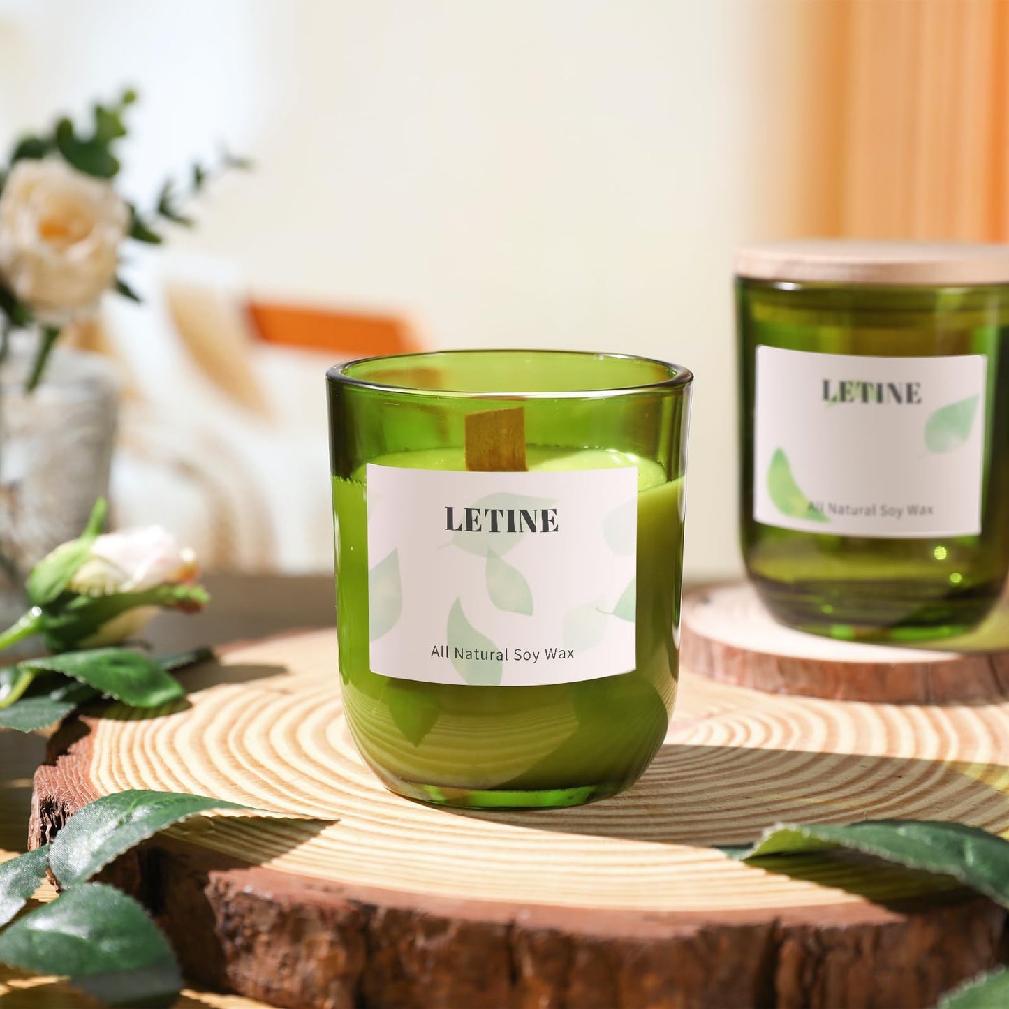 LETINE 12PCS Premium 8oz Green Glass Candle Jars with Lids - Bulk Empty Vessels for Candles, Eco-Friendly Candle Containers for Wedding Gifts & Candle Making Supplies, Ideal for Candle Business Owners