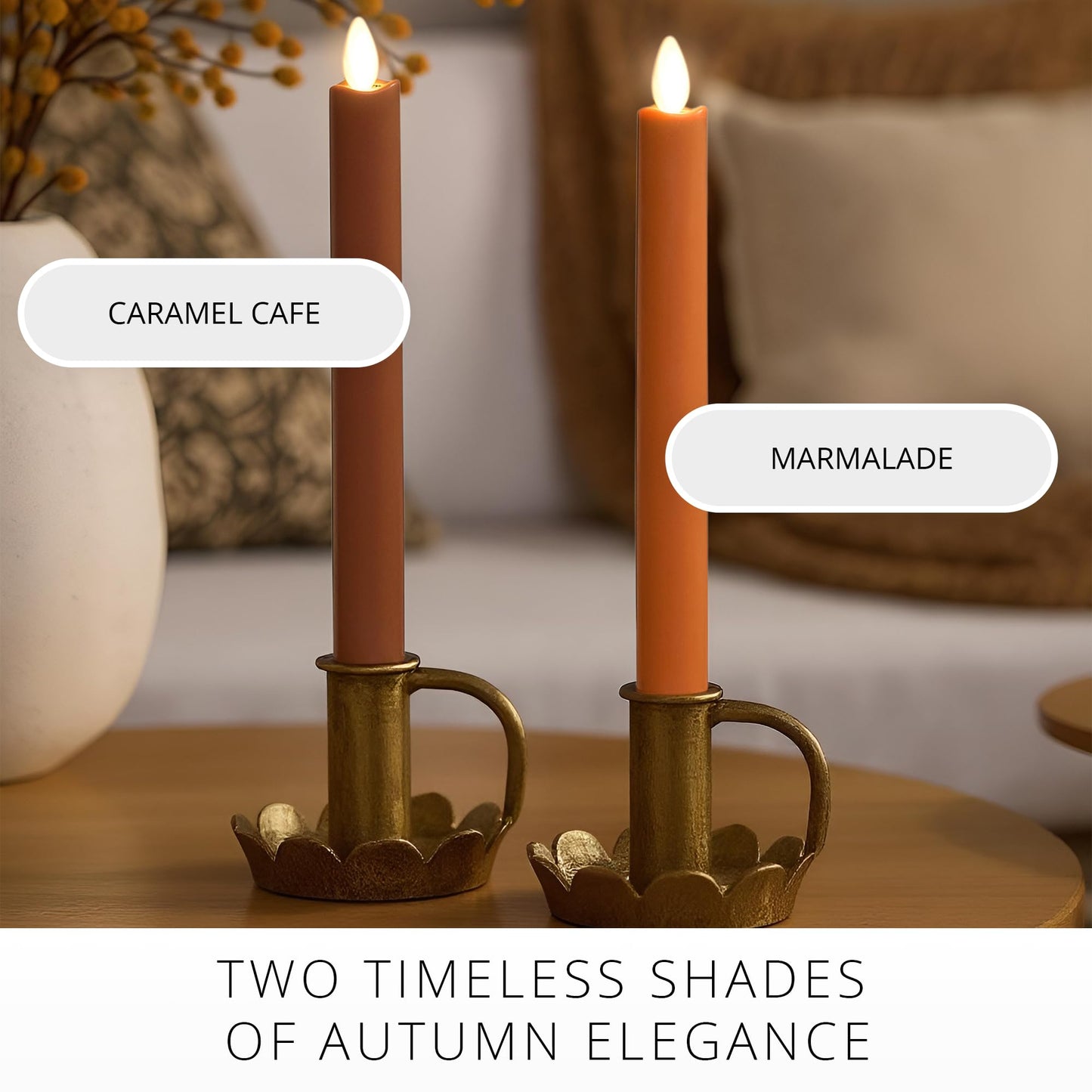 Luminara Marmalade Taper, 1" x 9.5" Battery Operated Flameless Candle, Flickering White LED Light Flame, Timer Switch, Remote Ready Decor for Halloween Fall Indoor Candlestick Decoration, Real Wax