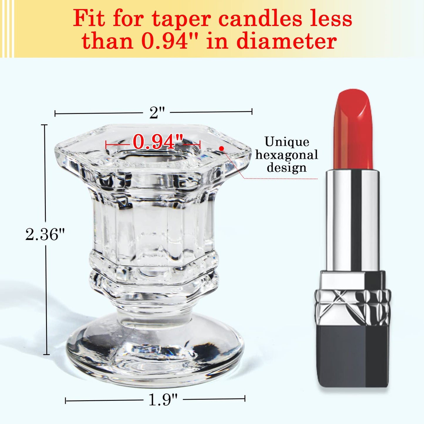 Lanttu 12 Pcs Clear Candlestick Holders Bulk, Glass Candle Holders Set Clear, Crystal Taper Candle Holder for Wedding, Table Centerpiece, Home Decoration