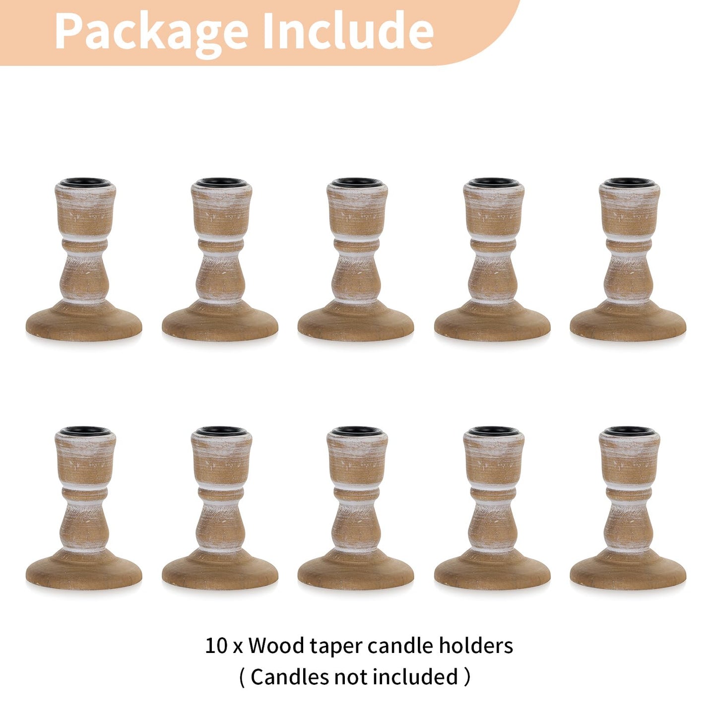 NUPTIO Candle Stick Holder Decor: Set of 10 Vinage Brown Wood Candlestick Holders - Bulk Boho Short Taper Candleholder for Fall Christmas Home Table Mantle Decoration