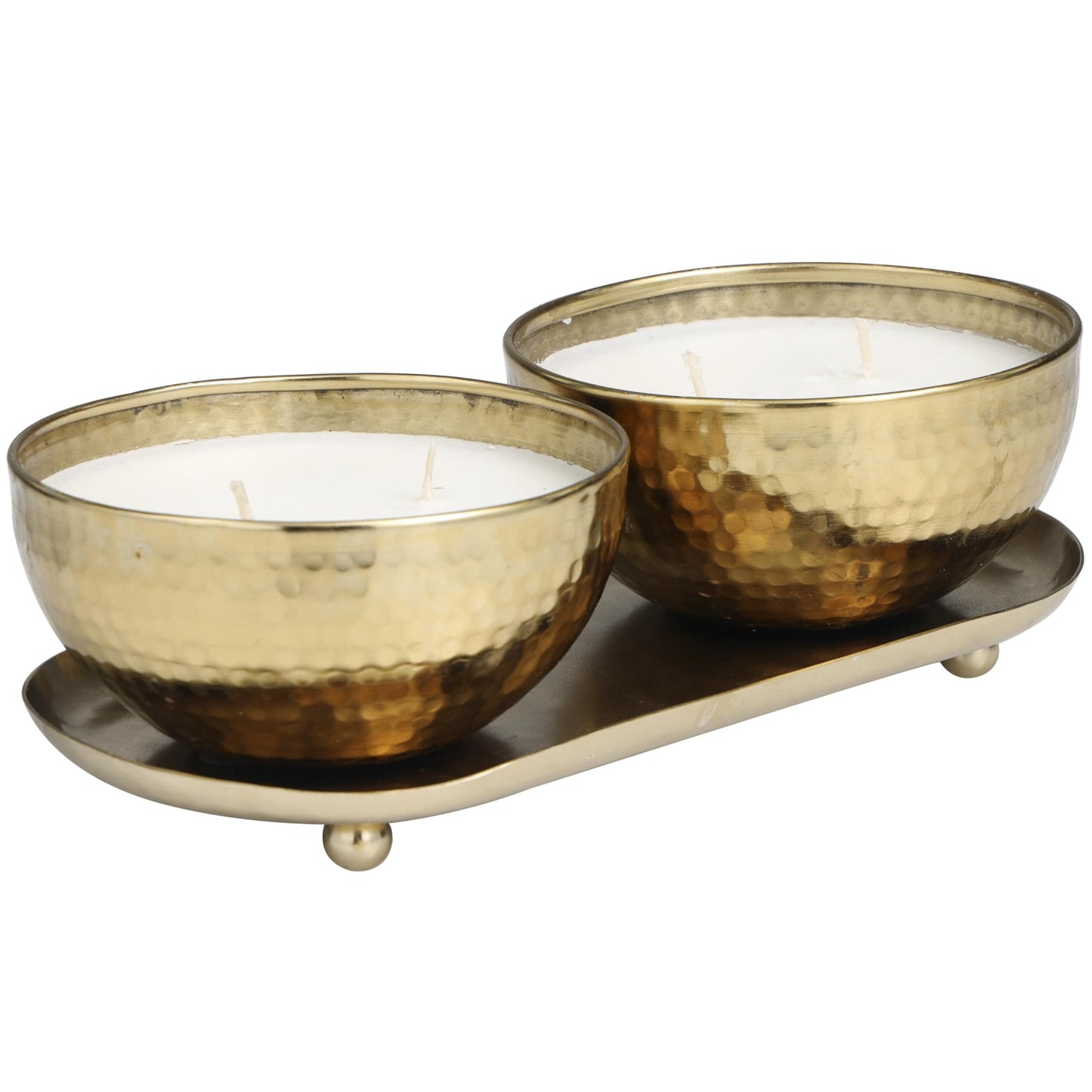 Deco 79 Metal Decorative Candle Egyptian Mint Scented Hammered 12 oz 2 Wick Aromatherapy Candle with White Wax, Set of 2 Wax Aromatherapy Candle 10" W, 3" H, Gold