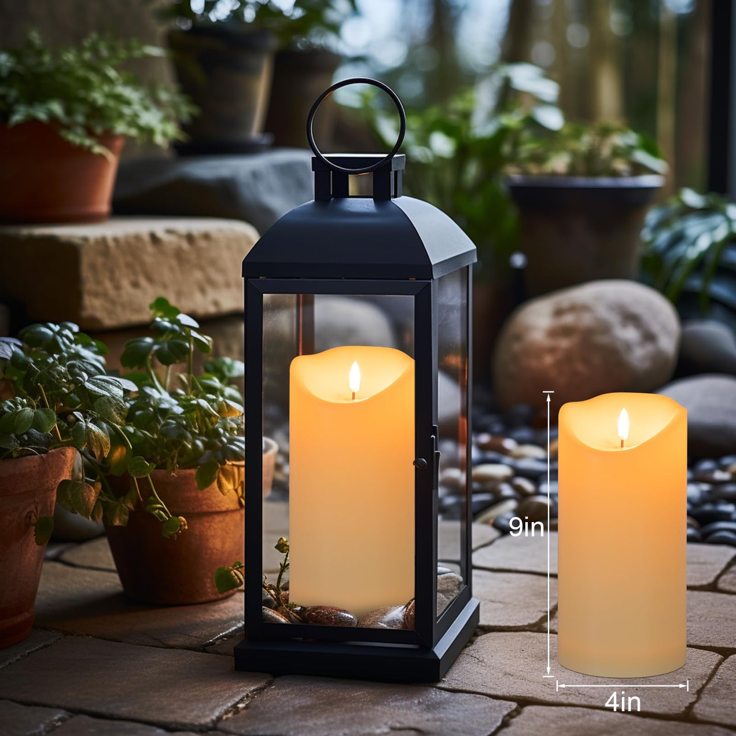 COVEGE Large Flickering Flameless Candles with Remote, 4"x 9"Battery Operated Candles with Timer, Ivory Fake LED Pillar Candles for Outdoor Lanterns Porch, Set of 2