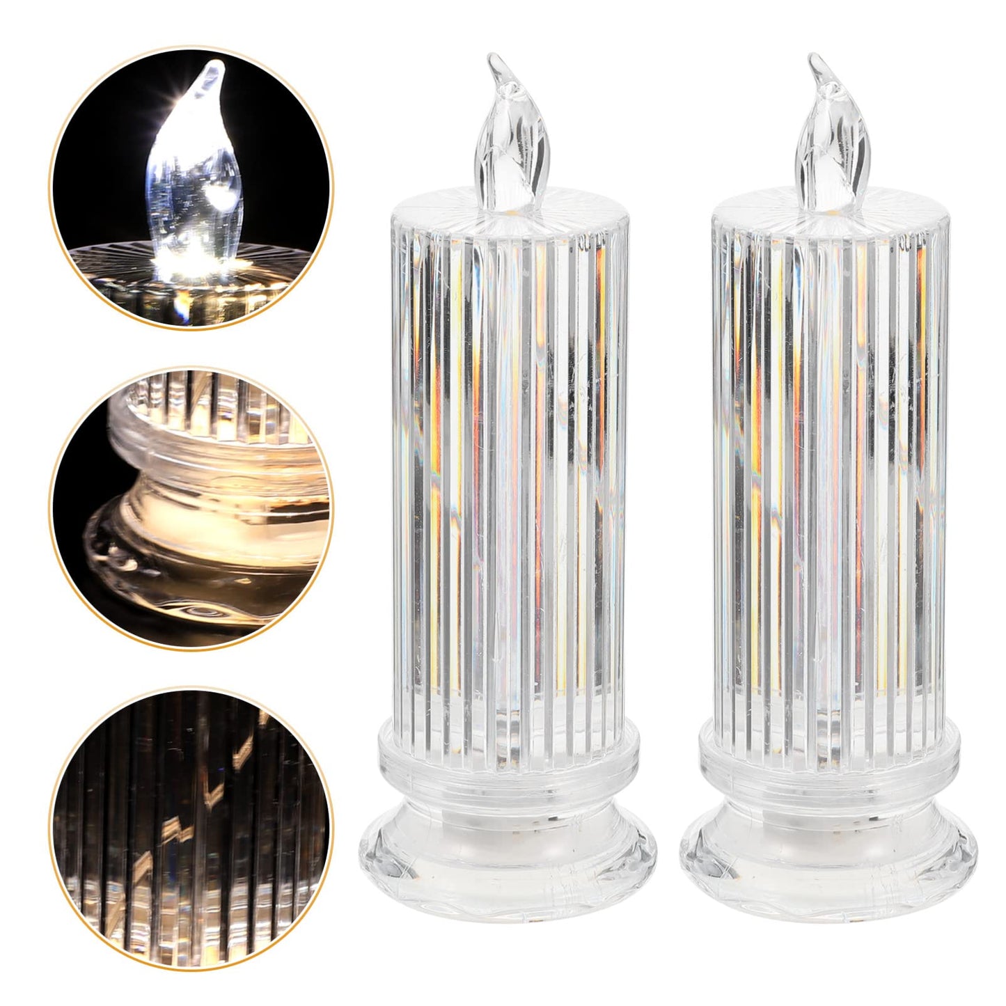 Beavorty 2pcs Electronic Candle Light Electric Candle Stick Artificial Candlestick Long Burning Taper Candle Glitter lamp Memorial Candles Flameless Candle Light Window Plastic Romantic