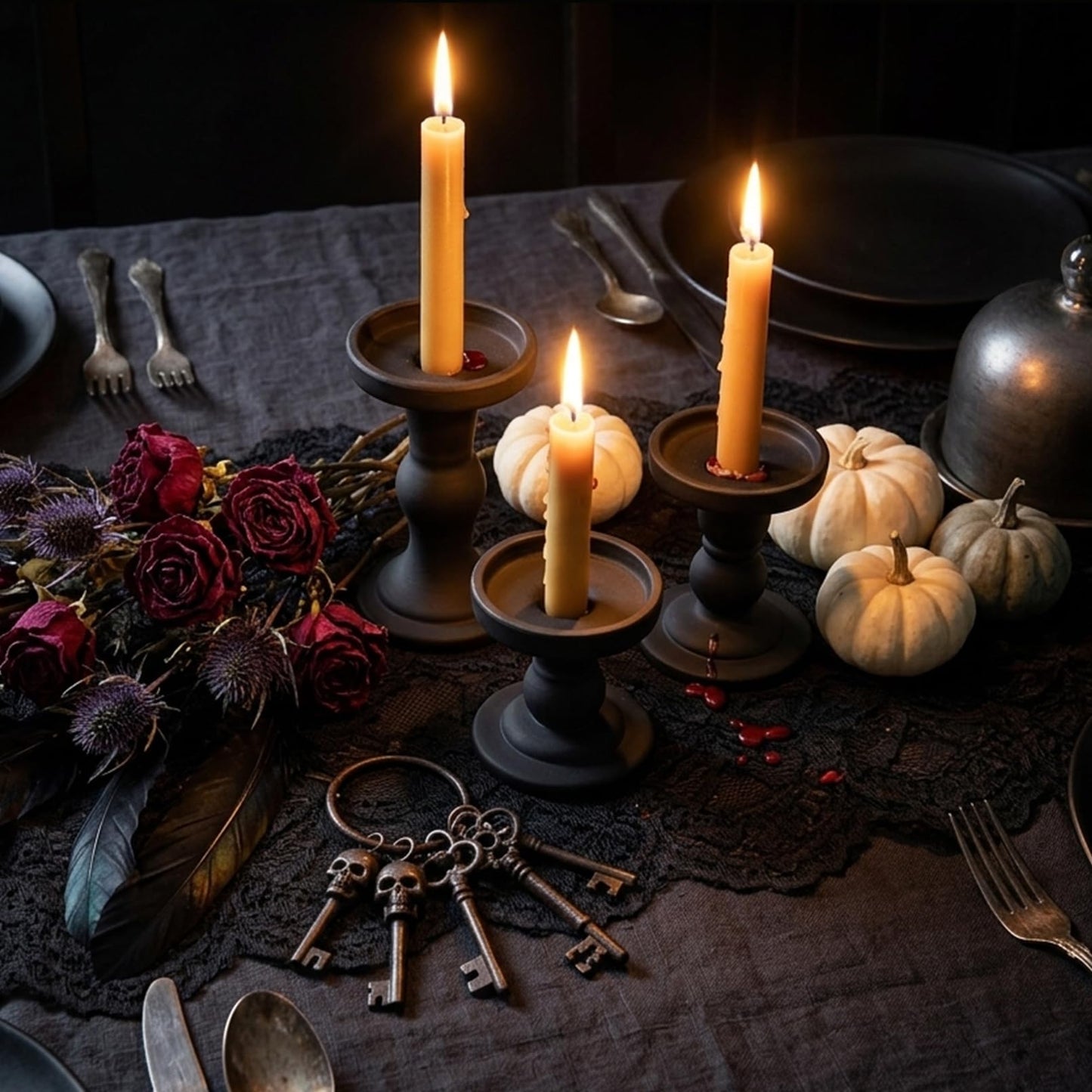 DreamsEden 3-Piece Matte Black Glass Candle Holders Set - Modern Opaque Candle Sticks for Taper, Pillar, Tea Light Candles, Sleek Table Centerpiece Decor for Wedding, Dining Room, Party