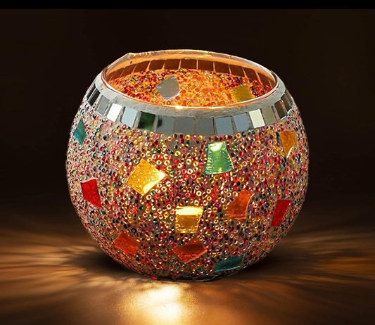 Maimeili Vintage Mosaic Glass Romantic Stained Votive Scented Candle Holder Base Tealight Candles Elegant Home Table Decor(NO Candles) for Wedding Party Christmas Church