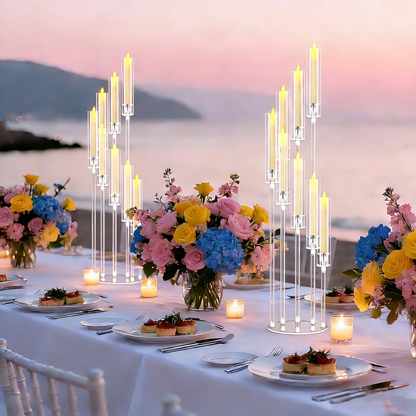 4PCS 8 Arms Clear Candelabra Candle Holder for Wedding, Candelabra Centerpieces for Tables Clear Candlesticks Holder for Housewarming Valentine's Day Easter Gift Birthday Party Fireplace Decor