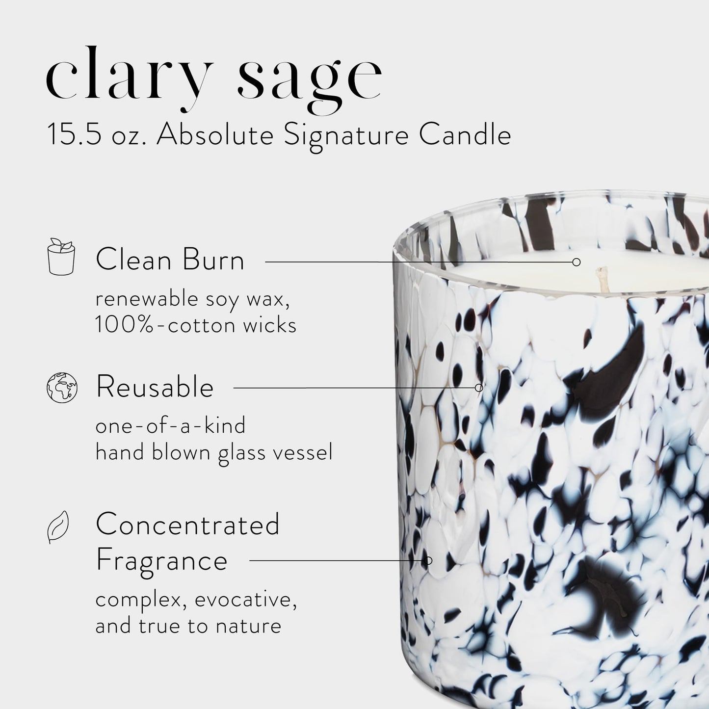 LAFCO New York Signature Candle, Clary Sage - 15.5 oz - 90-Hour Burn Time - Reusable, Hand Blown Glass Vessel - Made in The USA