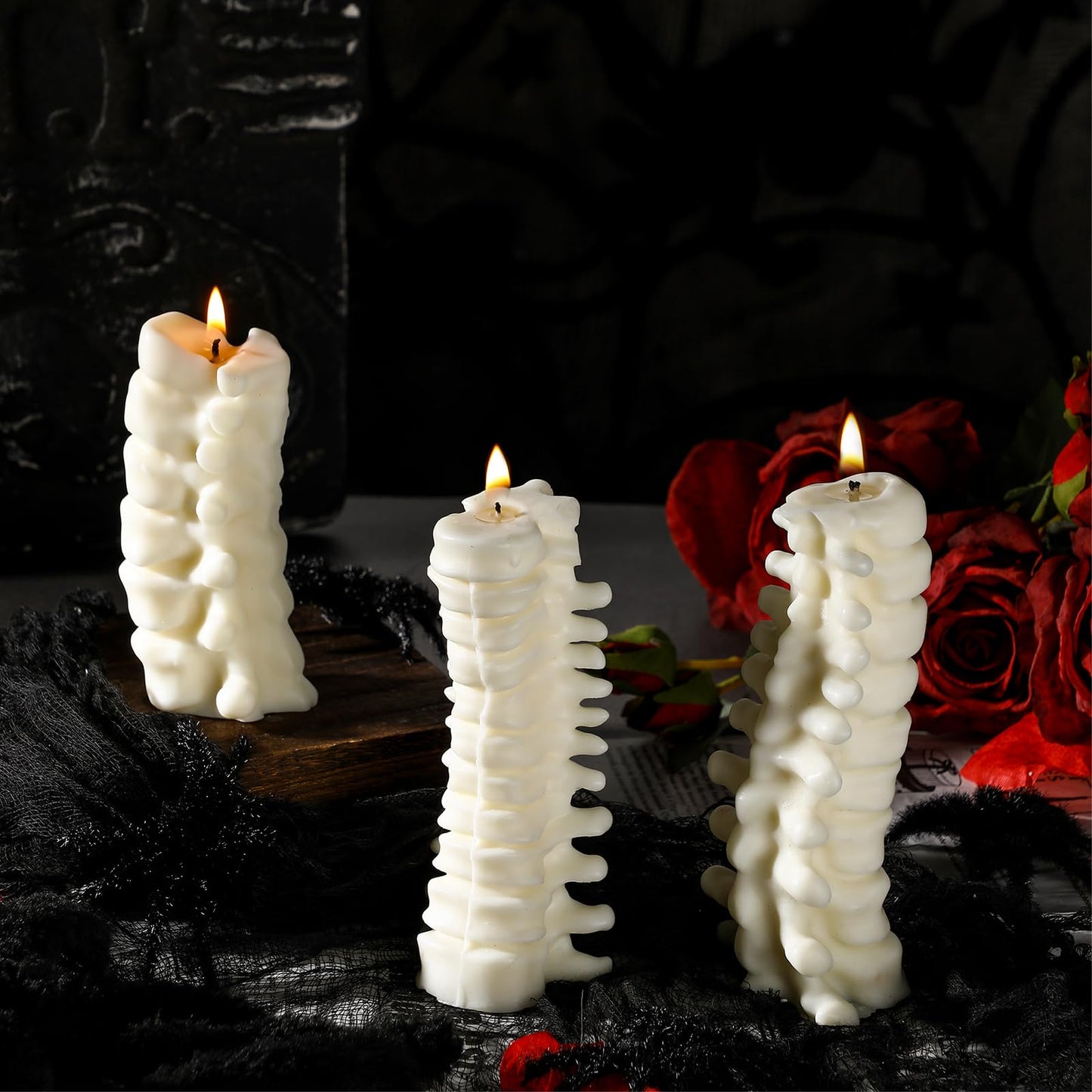 Nuanchu 3 Pcs Spine Candles Set Halloween Spooky Candles Spine Goth Decor Halloween Table Centerpiece Novelty Votive Decoration with 3 Sizes Gothic Gift for Skeleton Lover Chiropractor Party