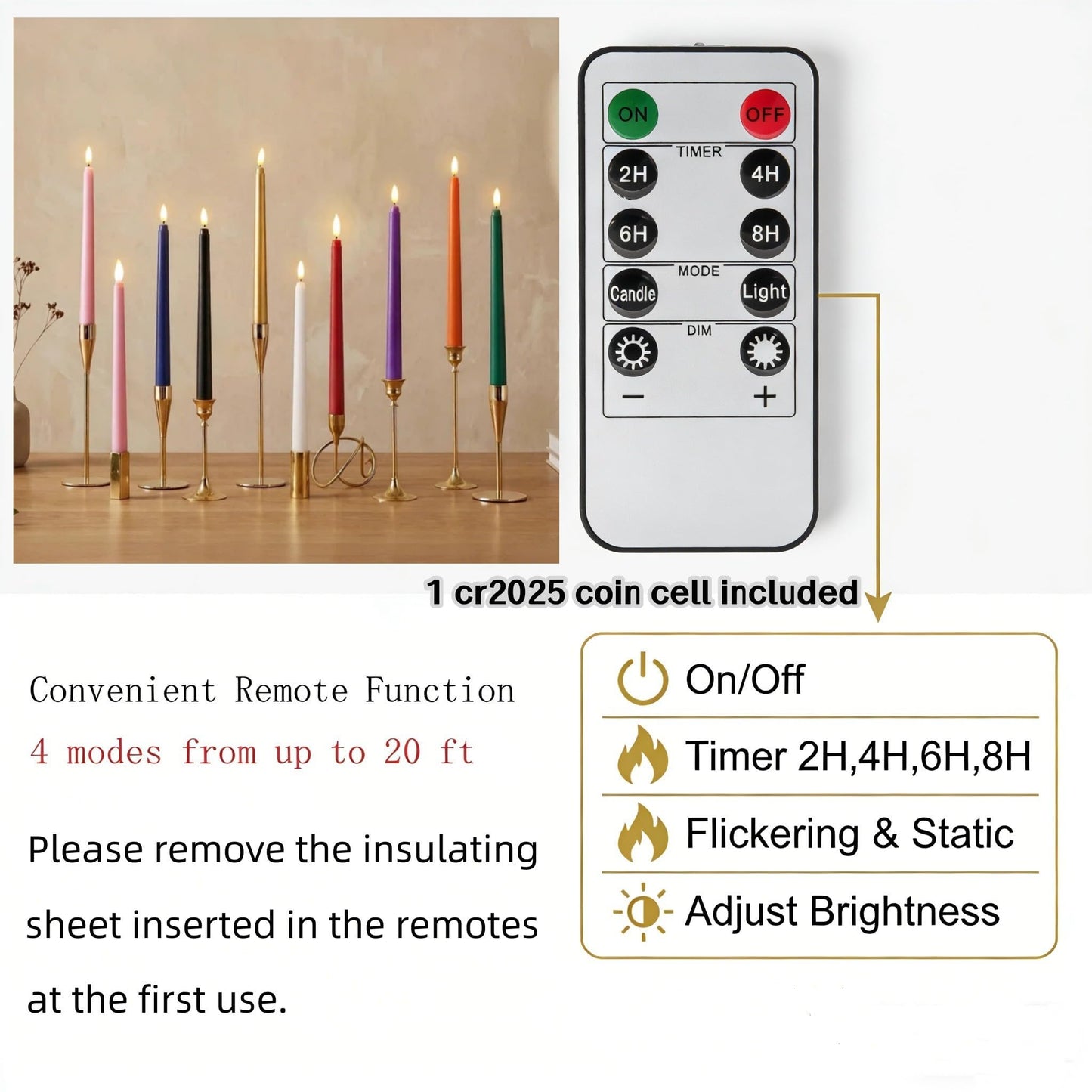 Ni-JASW Red Flameless Taper Candles with Remote, Flickering Battery LED Candlesticks Home Decor Set of 12
