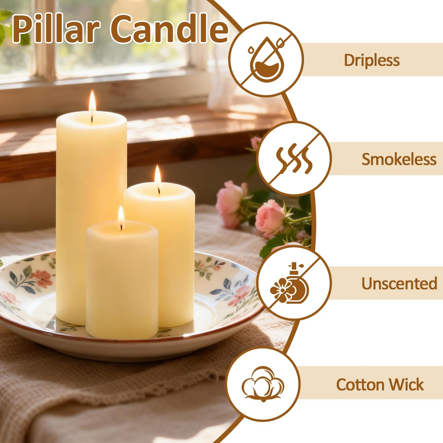CHICERA 12-Pack Ivory Pillar Candles Bulk Set - 2x3, 2x4, 2x6 Inch Unscented Dripless Pillar Candles for Weddings, Home Decor & Centerpieces - Clean Burning Smokeless Decorative Candles
