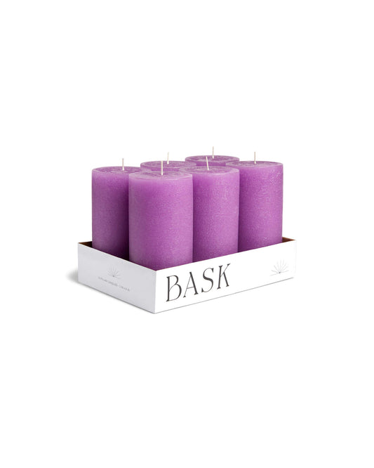 Mottled Pillar Candles by Bask - Set of 6-3" x 6" Dripless Unscented Candles in Purple for Home Decor, Relaxation & All Occasions