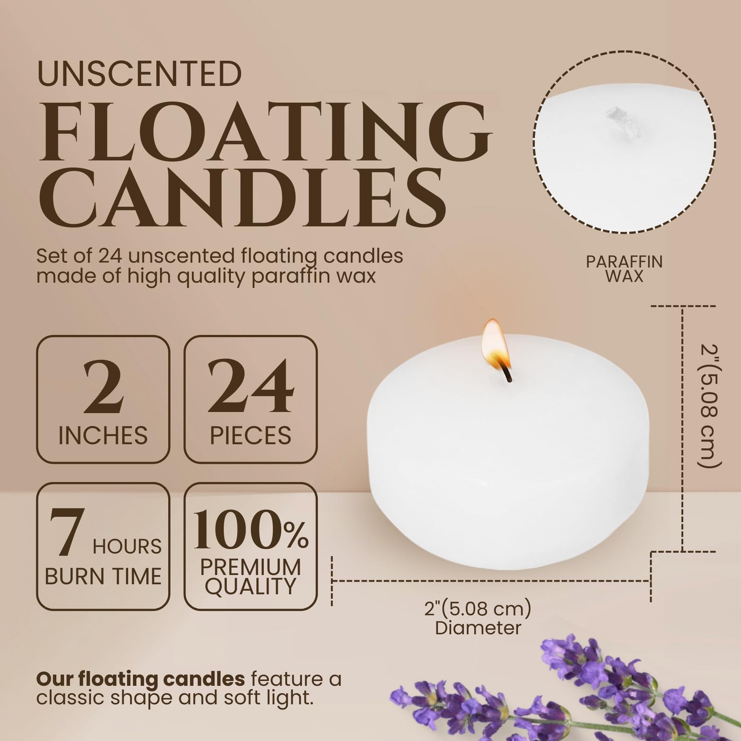 Floating Candles 2" White Dripless Wax Discs (24 Pack) - 4 Hour Burn time - Perfect for Wedding, Party, Holiday, Home Decor, Romantic Centerpieces, Valentine's Day & Pool Parties