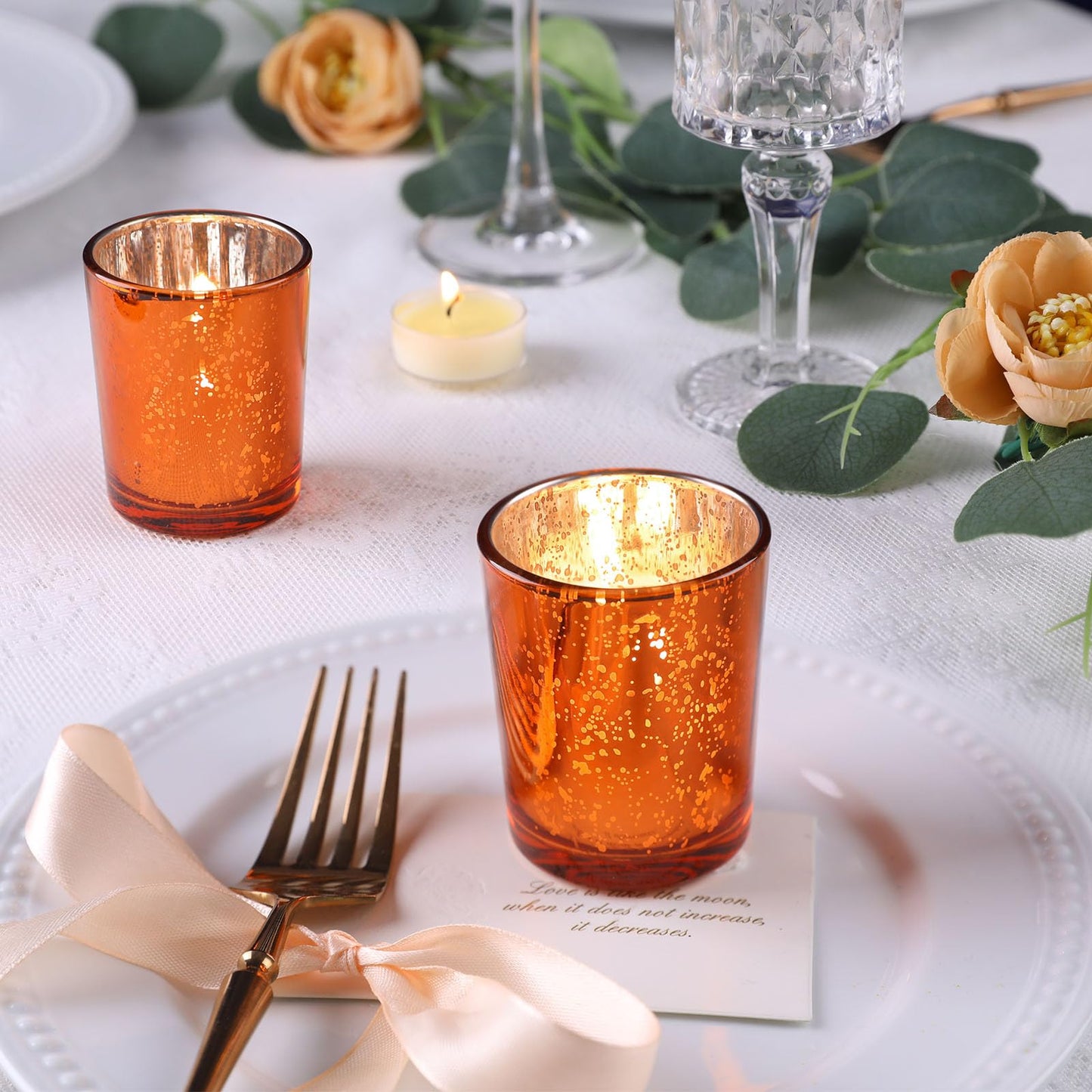 DARJEN 24Pcs Orange Votive Candle Holders, Tea Lights Candles Holders for Wedding Centerpieces & Party Decorations, Fall Home Table and Thanksgiving Day