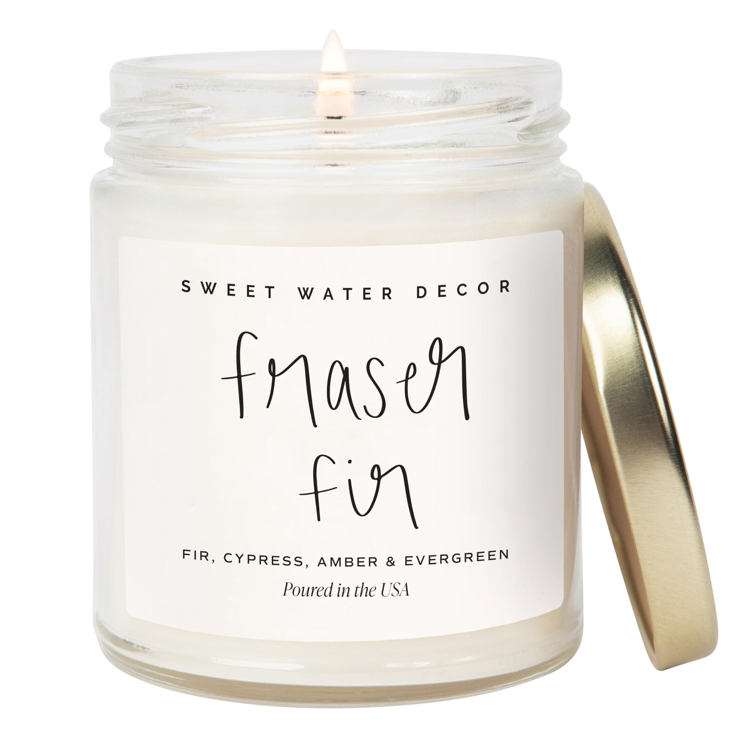 Sweet Water Decor Fraser Fir Candle - Evergreen, Cedar, Winter Holiday Scented Soy Christmas Candles for Home - 9oz Clear Jar, 40 Hour Burn Time, Made in the USA
