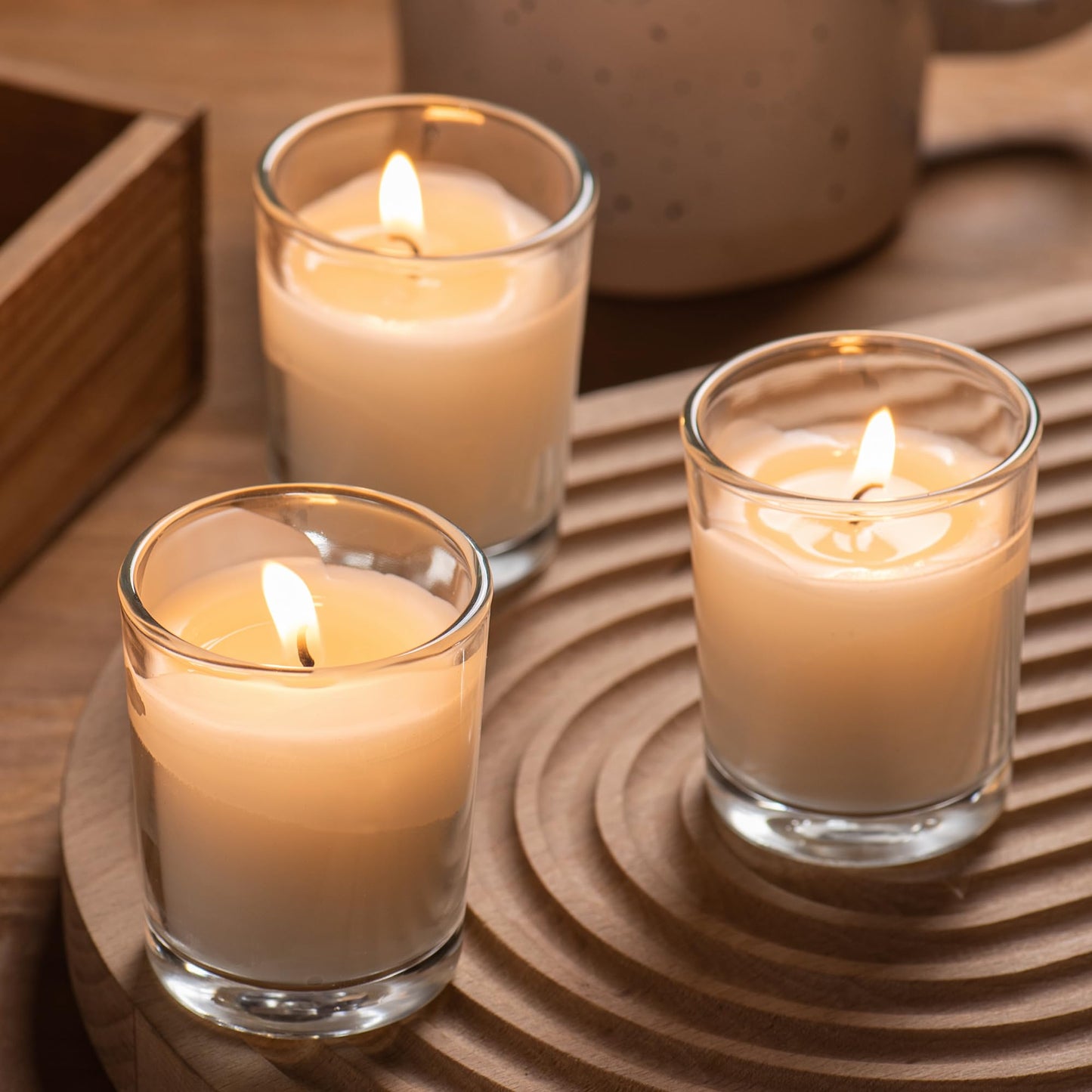 Housecret 36 Pack Warm White Unscented Clear Glass Filled Votive Candles. Hand Poured Wax Candle Ideal Gifts for Aromatherapy Spa Weddings Birthdays Holidays Party