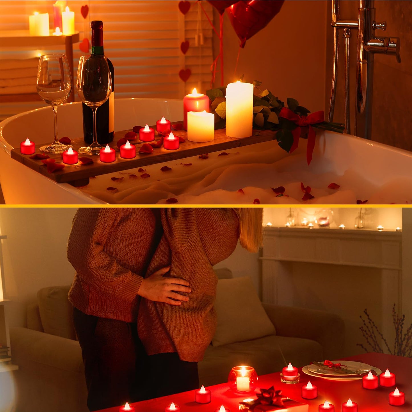 Coume 72 Pack Flameless Tea Light Candle Wedding Flameless Flickering LED Battery Operated Candle for Sweetest Day Anniversary Romantic Night Honeymoon Table Decor(Red)
