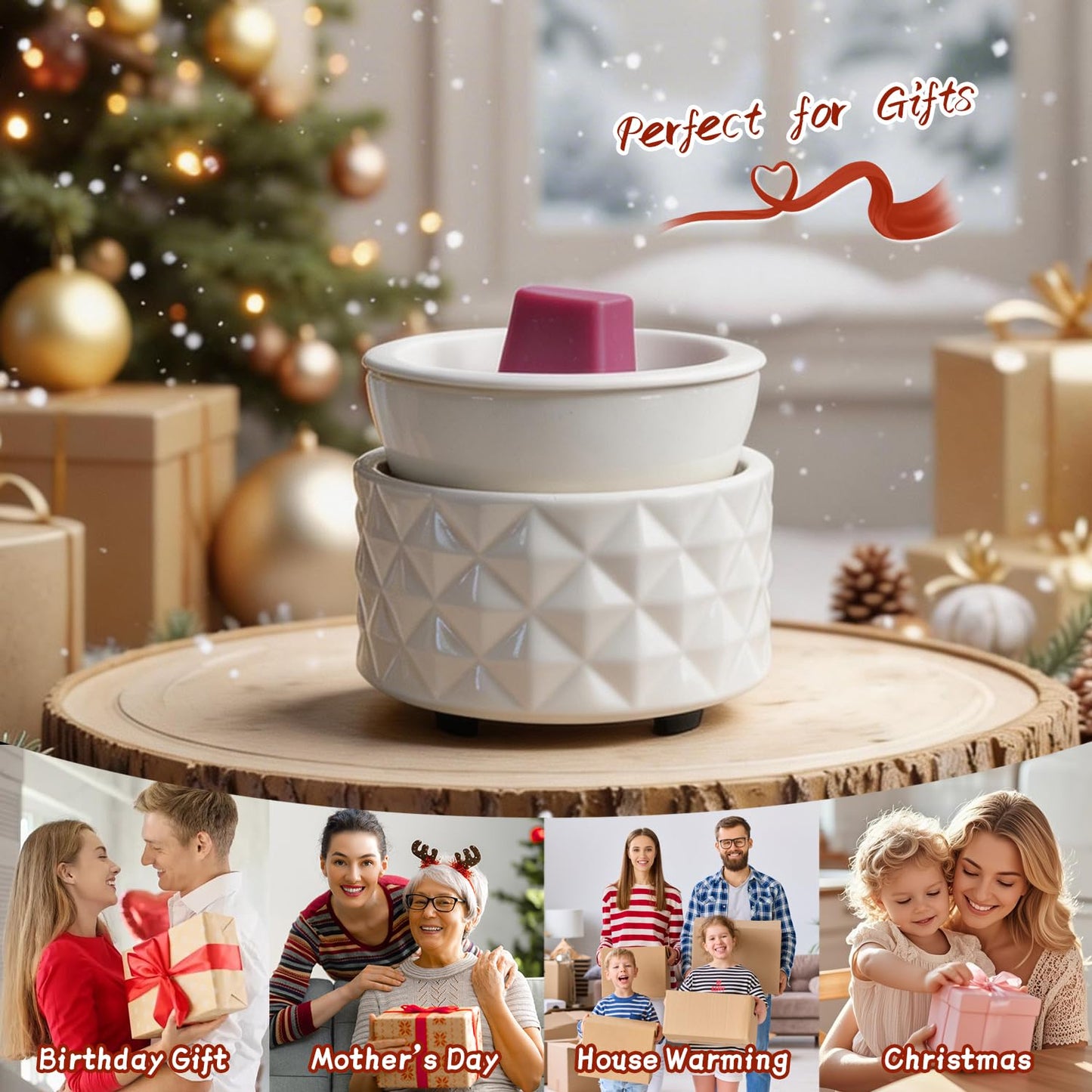 ASAWASA Ceramic Candle Warmer for Large Jars, Wax Melt Warmer with 1 PC Silicone Liner,4-in-1 Electric Warmer for Jar Candle Wax Cube Essential Oil Coffee Tea Mug, Ideal Gift for Home Office