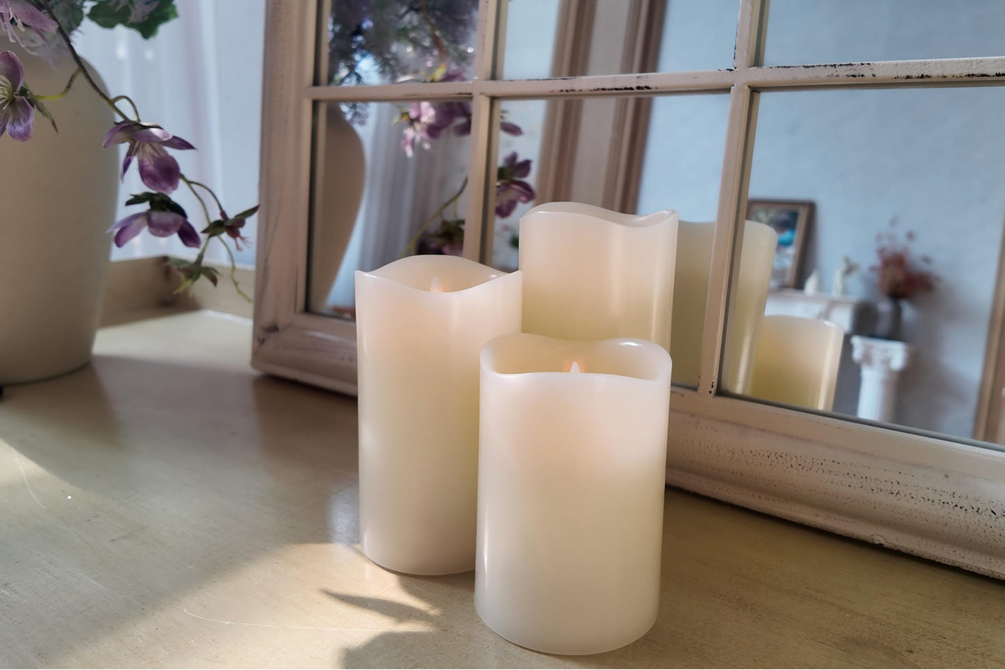 CozierGlow Flameless Pillar Candles Flickering with Remote Timer, Battery Operated LED Candles Up to 400 Hours, 3D Moving Flame Real Wax Candles. (Ivory with Invaginated top)