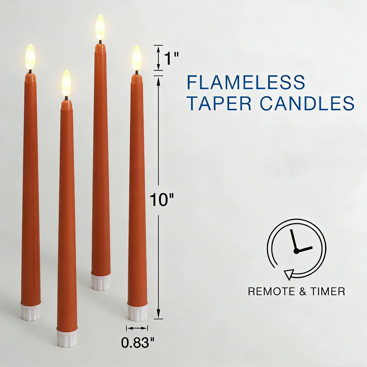 Ni-JASW Orange Flameless Taper Candles with Remote, Flickering Battery Powered Holiday LED Candlesticks Set of 4