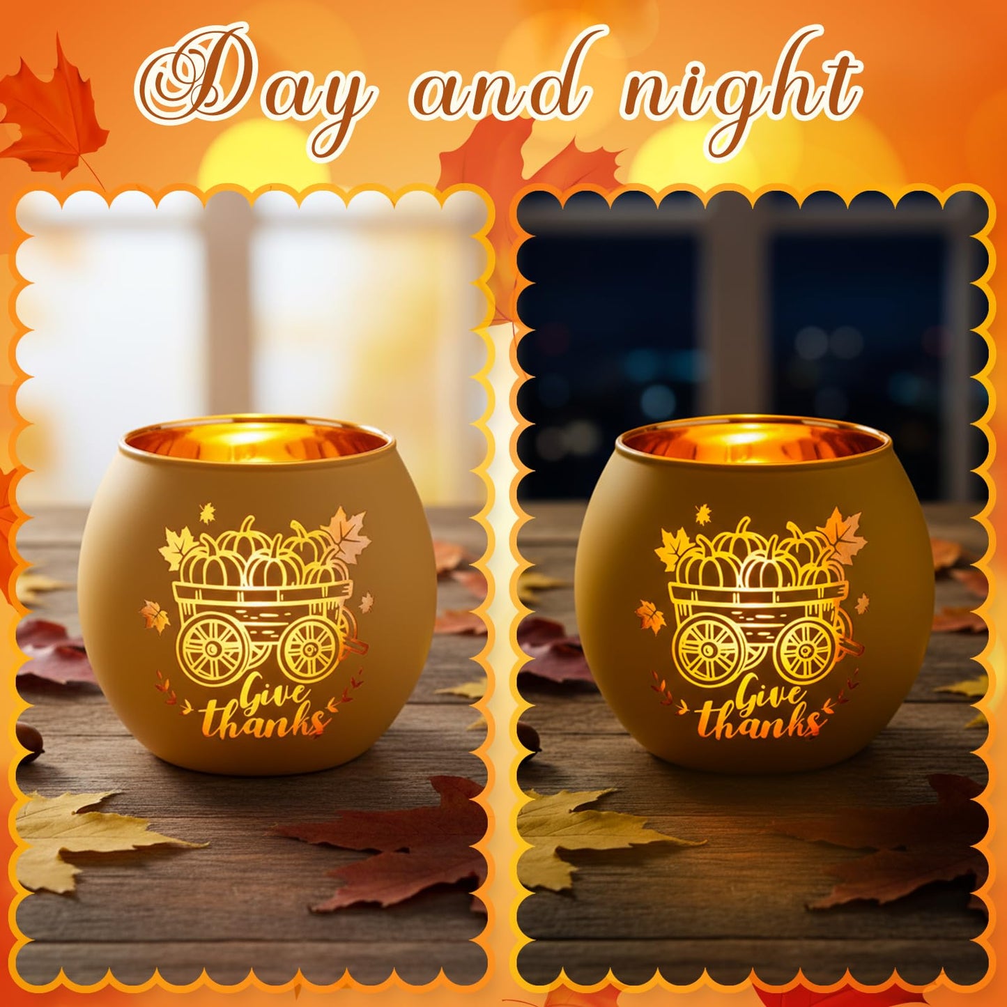 VIHOSE 6 Set Thanksgiving Votive Candle Holders with 6 LED Battery Operated Candles Fall Glass Tealight Holders Fall Table Decorations for Home Table Centerpiece Decor Gifts
