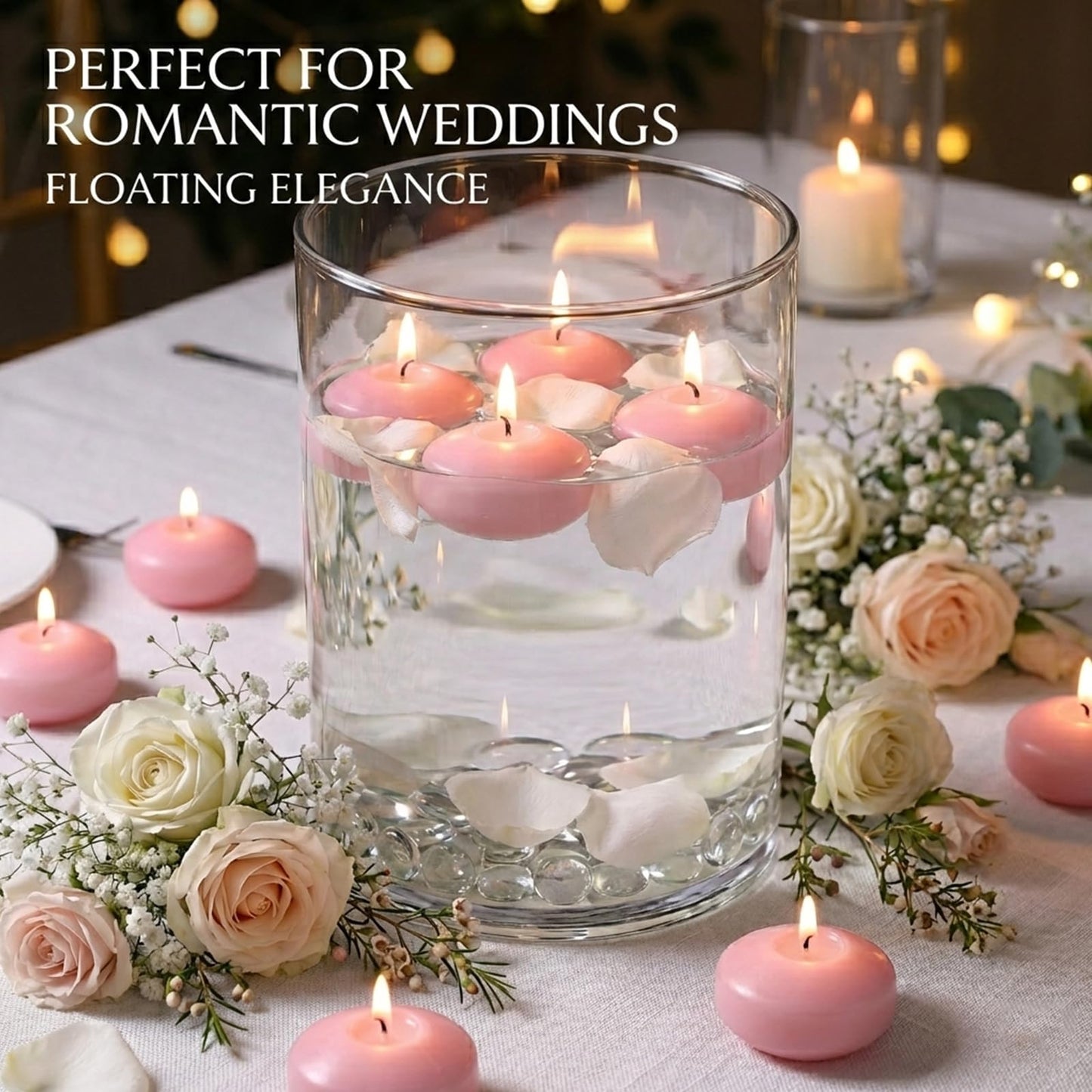 GINITIRI 36 Pack Light Pink Floating Candles,2 inch Unscented Dripless Floating Candle for Centerpieces,5-6H Burning 2" Water Candles Bulk for Cylinder Vases,Weddings,Christmas Party,Romantic Night