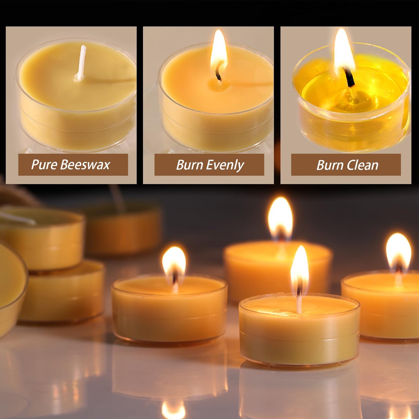 DEVI 90 Pack Pure Beeswax Tea Lights Candles Bulk 4 Hours, 100% Natural Beeswax Tea Candles Bulk, Unscented Bees Wax Votive Tea Lights for Home Decor, Bees Wax for Wedding Party Supplies Favors