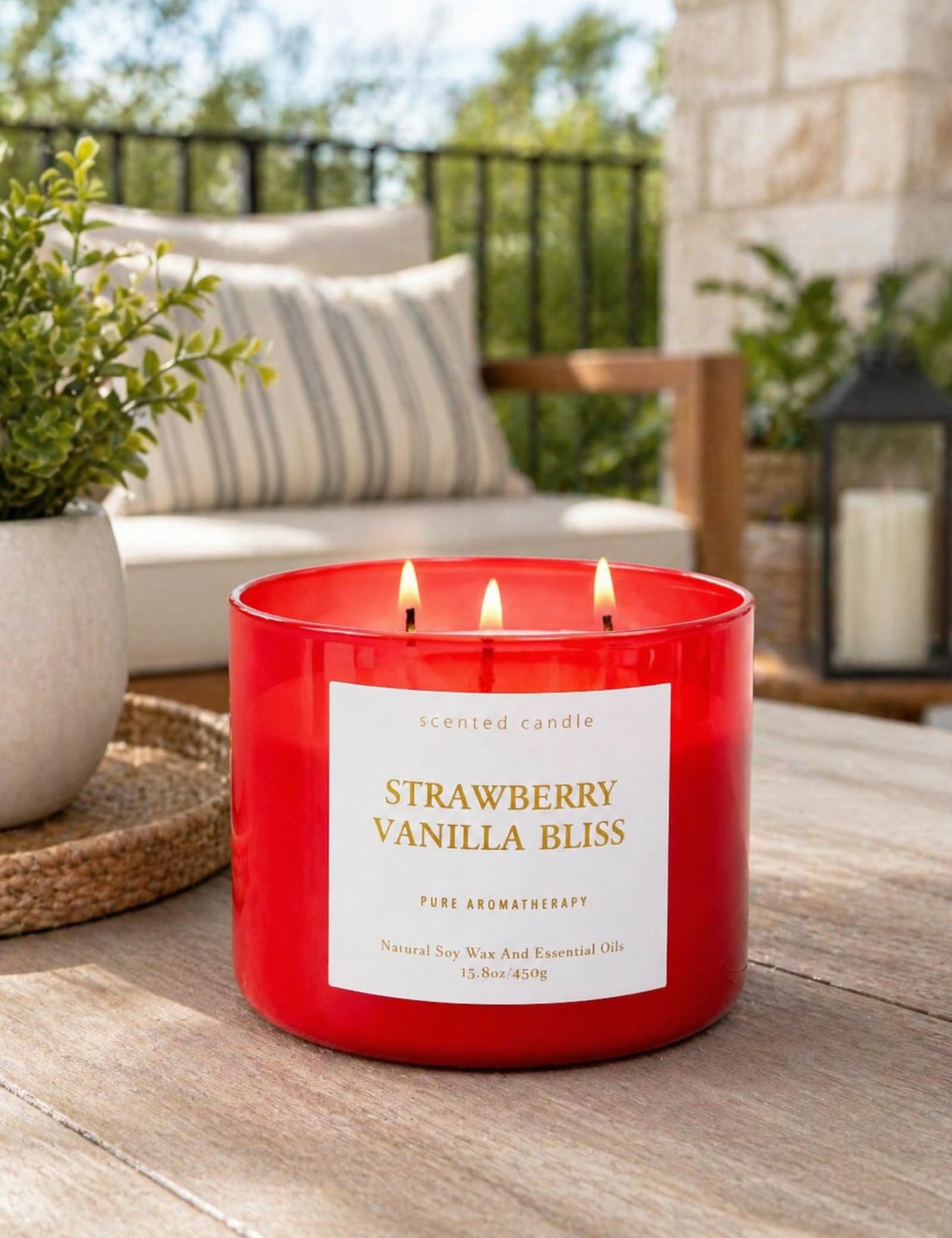 Strawberry Vanilla Bliss 3-Wick Soy Candle | 15.8 oz Large Aromatherapy Candle for Home | Clean Burn Long Lasting | Berry Vanilla Scent | Gift Ready