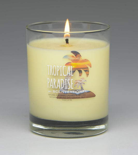 Scentsational Tropical Paradise Natural Candle, 11 oz Glass Jar, 50-60 Hour Burn Time, Gift Wrapped