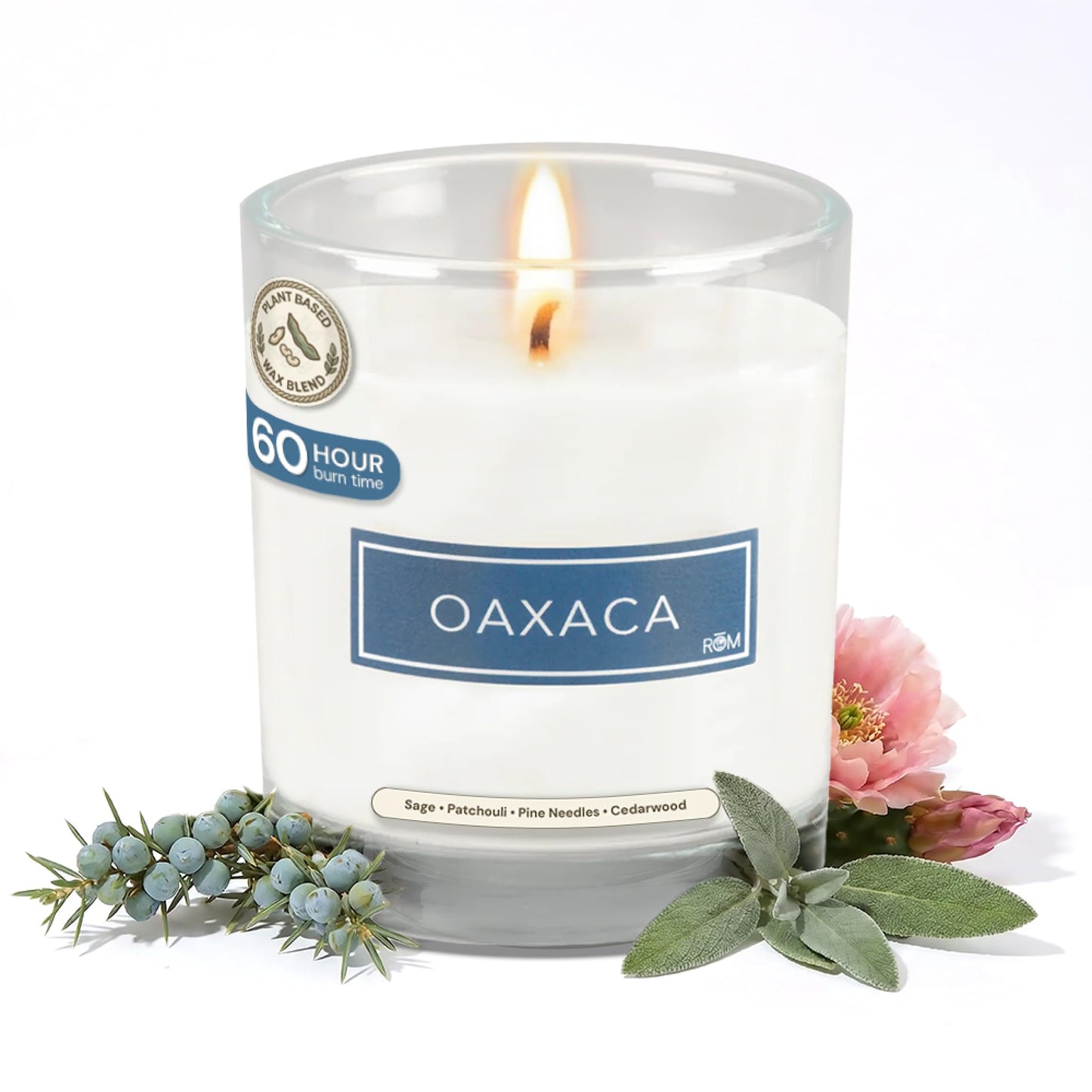 Oaxaca Luxury Scented Candle – Natural Plant Based Wax, 9oz – Cactus Flower, Juniper Berry, Sage & Cedarwood - Long Lasting 60 Hour Burn – Non-Toxic, Hand-Poured in USA for Home