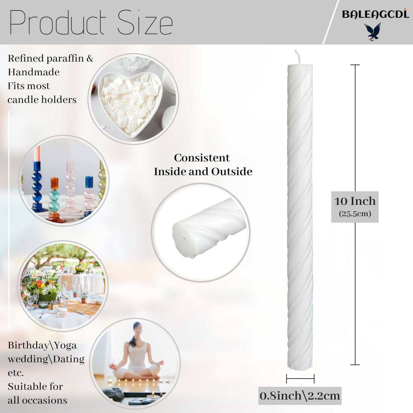 Dripless Twisted Taper Candles White Unscented Tall Candlesticks 10 Inch Smokeless Long Lasting Burn Candles Dinner Candle Sticks for Holiday Art Home Decor 2 Pcs
