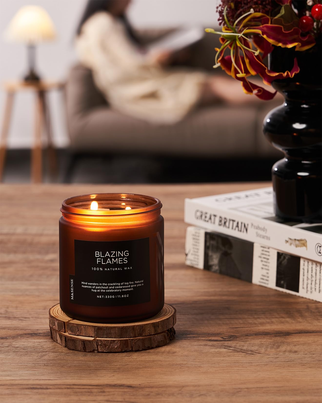 M&SENSE Blazing Flame Candles for Home Scented, 11.6oz 70 Hours Long Lasting Candle for Home Decor Housewarming Gift, 2 Cotton Wick Natural Soy Wax Scented Candles Gifts for Mom Grandma Her