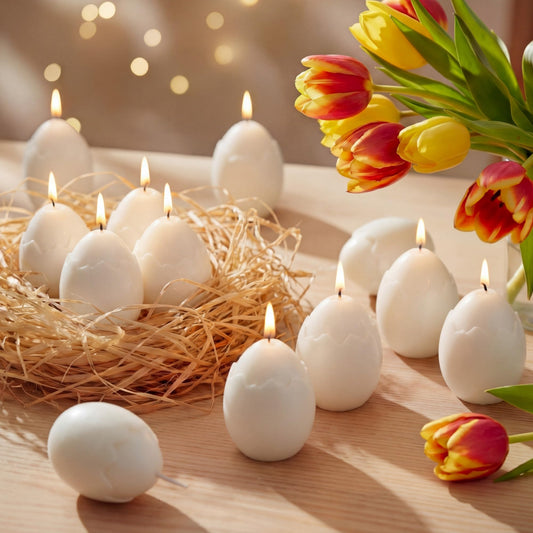 Conelist 12 Pcs Easter Eggs Candles 1.9'' x 2.3'' Colored Egg Shaped Votive Candle Smokeless Tealights for Easter Party Decorations Table Home Gift Supplies(Classic,White)