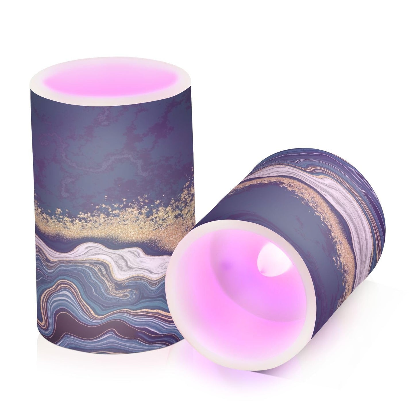 BOENLE Flickering Flameless Candles, Navy Blue Marble Golden Veins LED Candles with Remote Timer, Set of 2 Battery Operated Candle for Valentine Wedding Birthday