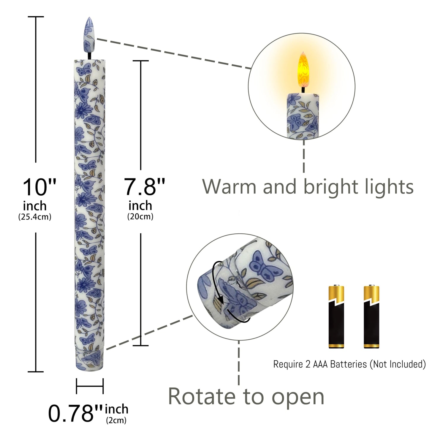 Chinoiserie LED Candles Flameless Candlesticks-6pcs Timer Blue Flower Battery Operated Candle Remote Floral LED Taper Candles Lights for Home Wedding Tea Party Windows Decor-P6TBLUMIX