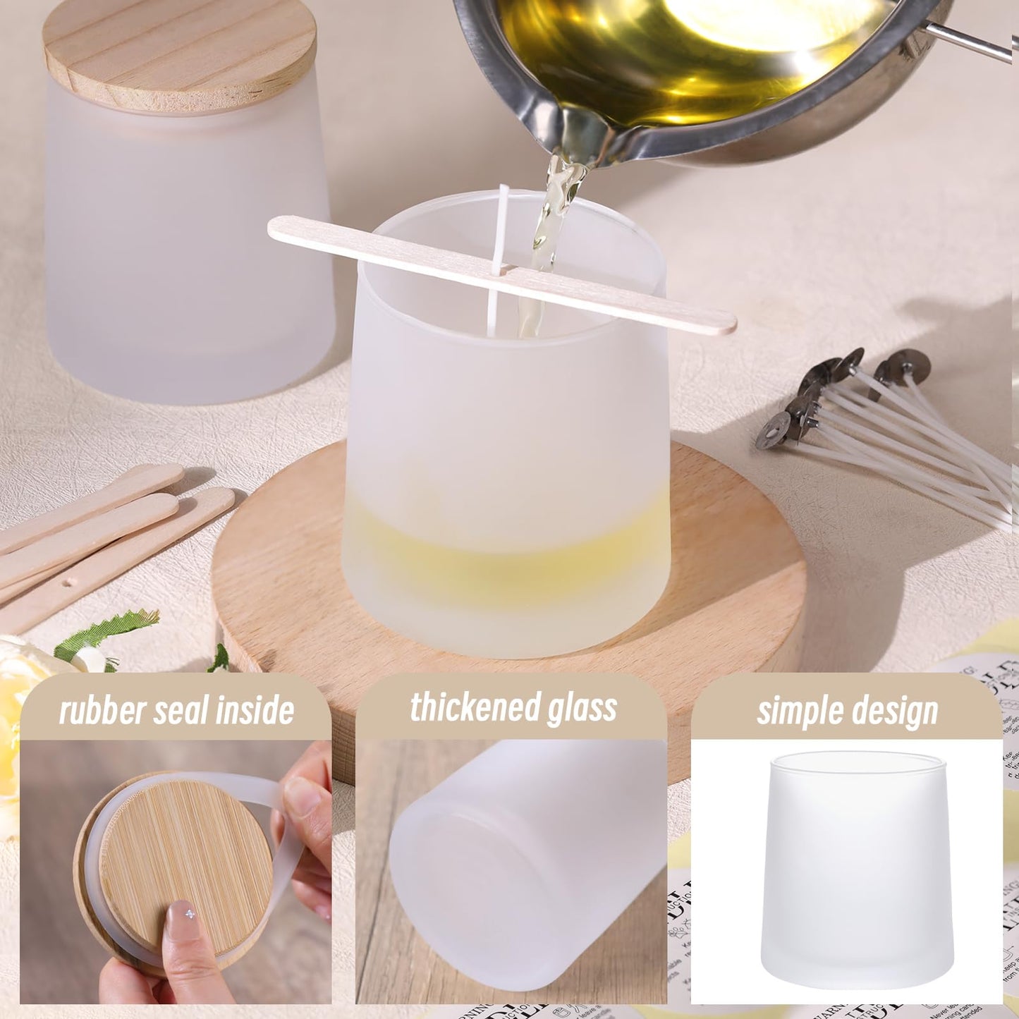 DARJEN 12 Pack Frosted White Candle Jars for Making Candles- 9 OZ Empty Glass Candle Making Jars with Making Kits, Candle Making Supplies Candle Containers for Home DIY & GIFS