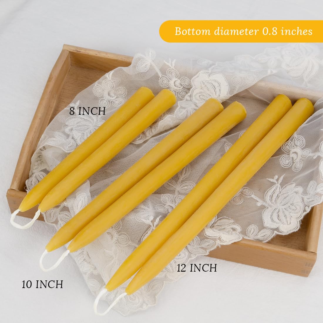 12 inch Organic Beeswax Taper Candles 4 Pack - Dripless Candle, Natural Beeswax Candle, 9+ Hours Long Burning Time -Yellow