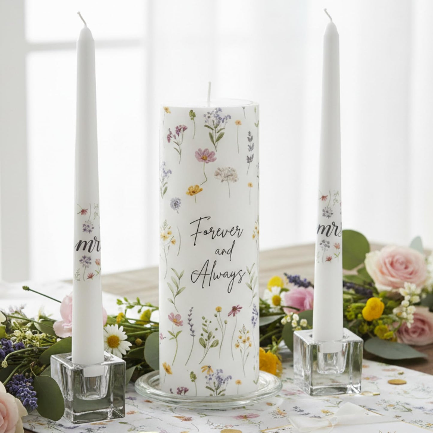 Irenare Unity Candles with Holder for Wedding Ceremony Unity Candle Set Wedding Table Decorations Accessories for Formal Events Church (Wildflower)
