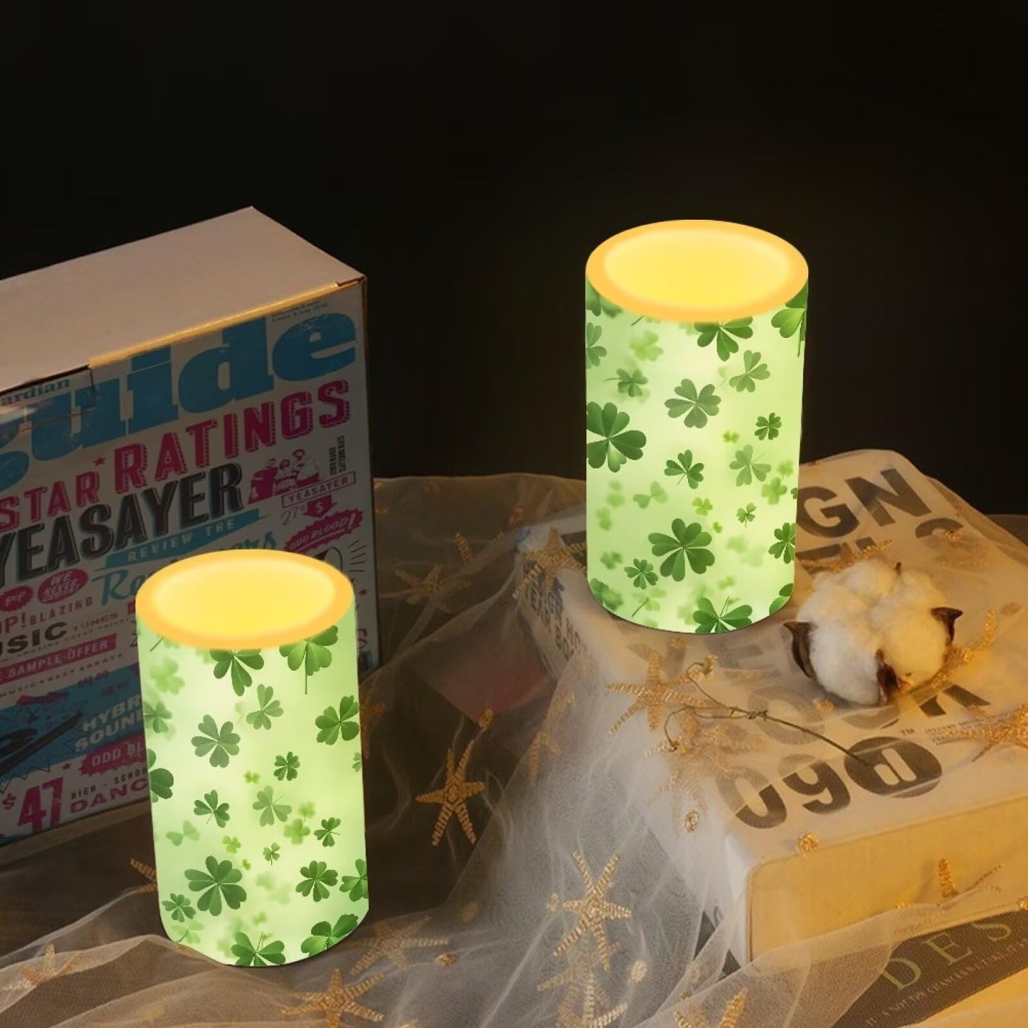 Luarisgur Green Leaves Candles Battery Operated Flameless Candles with Remote Fall Decorations LED Fake Candles for Home Bedroom St Patricks Day Table Decor 3 inch Set of 2