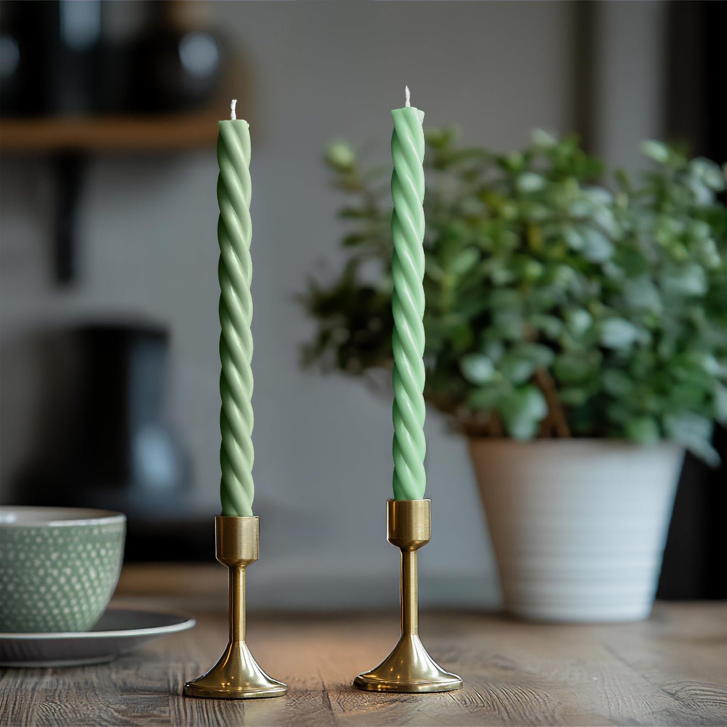 Homeology 10" Candle Sticks, Twisted Taper Candles, Two Green Shades, 4-Pack, Unscented