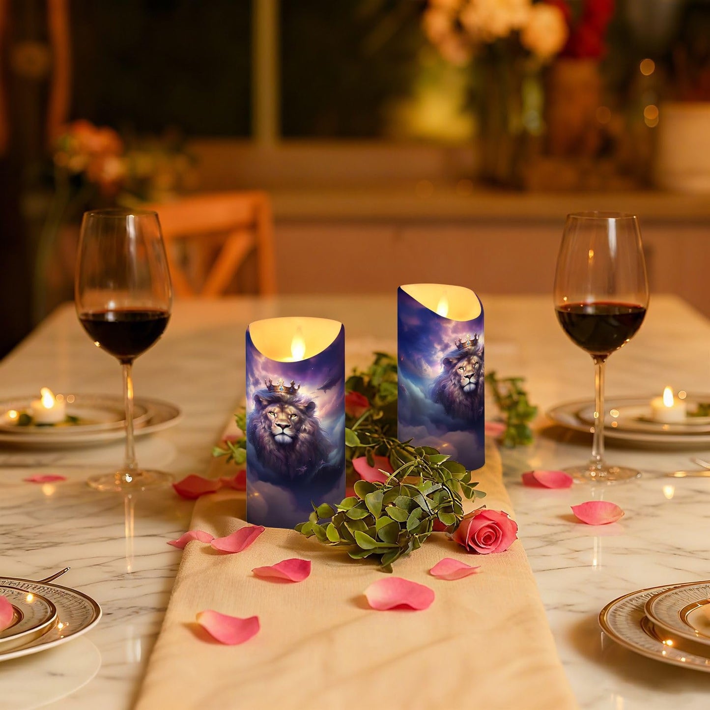 ALAZA Lion with Crown Flameless Candles with Remote Timer,LED Flickering Battery Operated Electric Pillar Tea Light Candles for Wedding Table Christmas Decorations 3" x3.9"
