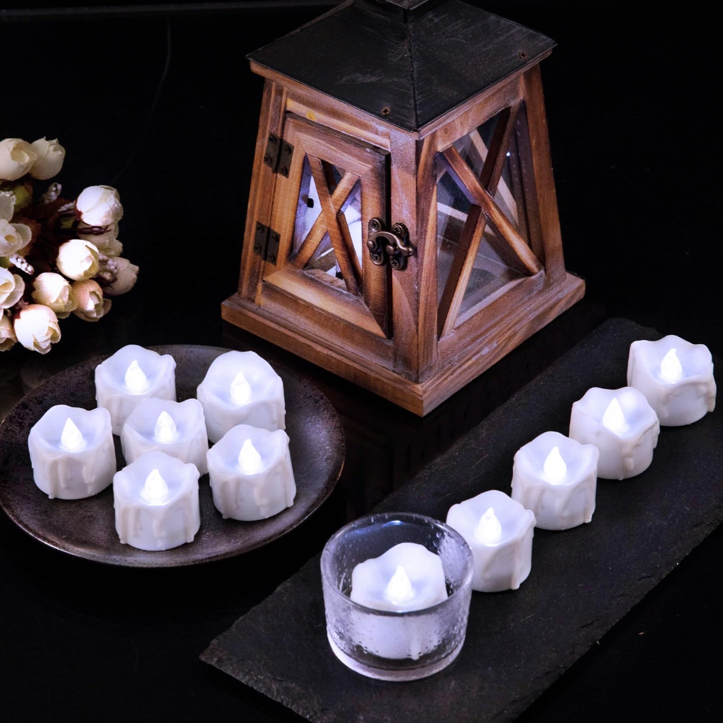 Windshell Cool White Flickering Flame Tea Lights with 6H Timer (No Remote), Battery Operated LED Flameless Tealight Candles with Melting Design, for Halloween Wedding Party, 12 Pack