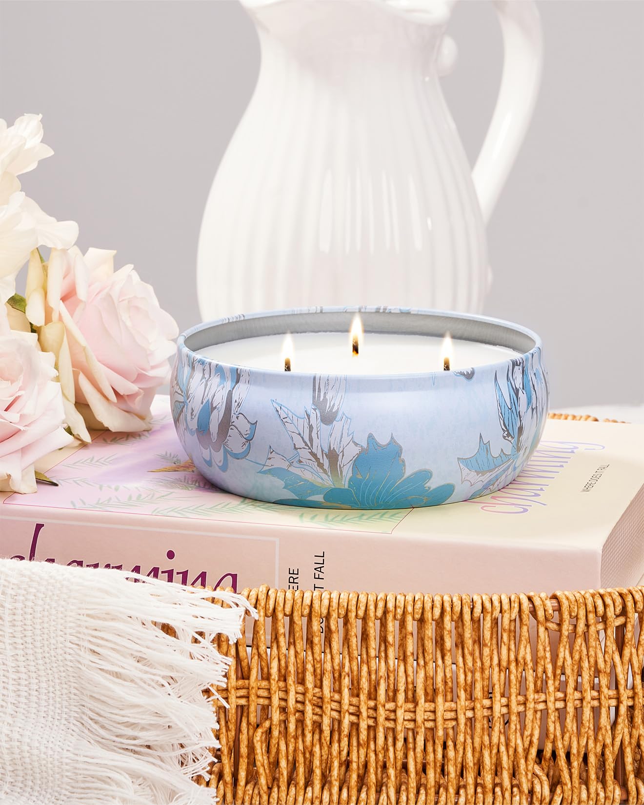 M&SENSE Ocean Waters Scented Candles 12oz, Large 3 Wick Soy Tin Candle, Over 40 Hour Burning Time, 100% Natural Vegan Wax Relaxing Aromatherapy Aesthetic Candle Gift for Women Men