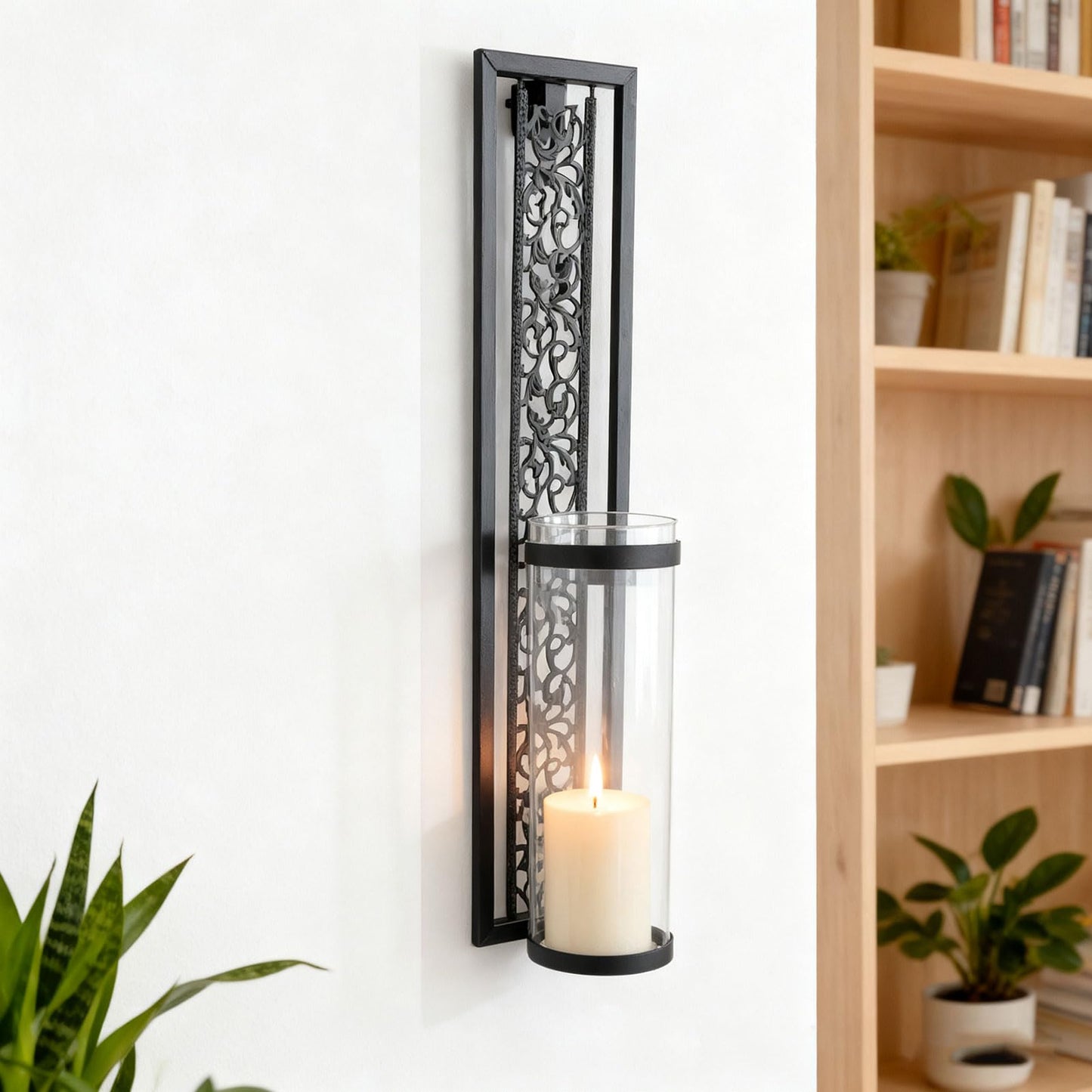 YUEHISY 2pcs Wall Candle Sconces, Wall Mounted Holders with Transparent Glass, Easy Installation, for Living Room Bedroom Bathroom Decor (Black)